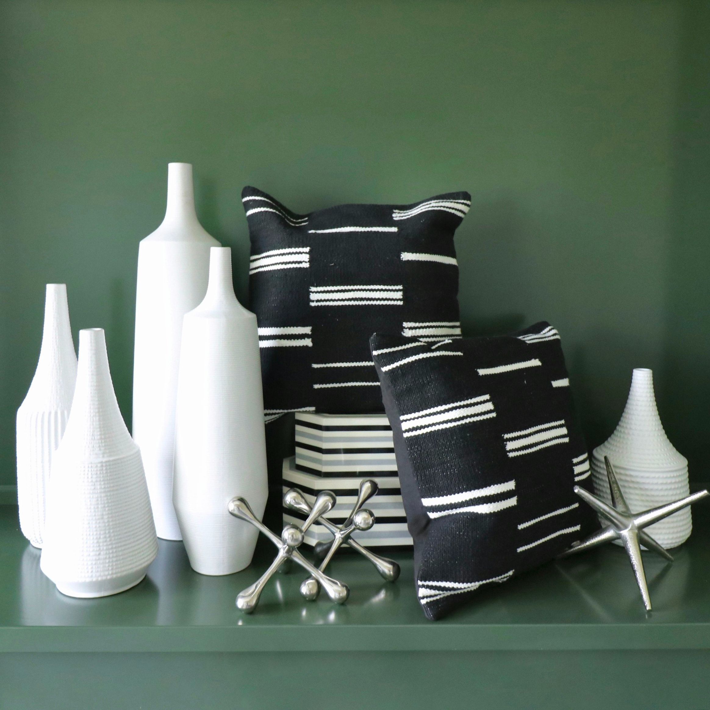 Surya "Ikon" Ceramic Vase Set and "Carlton" Pillows, Other Vases and Boxes