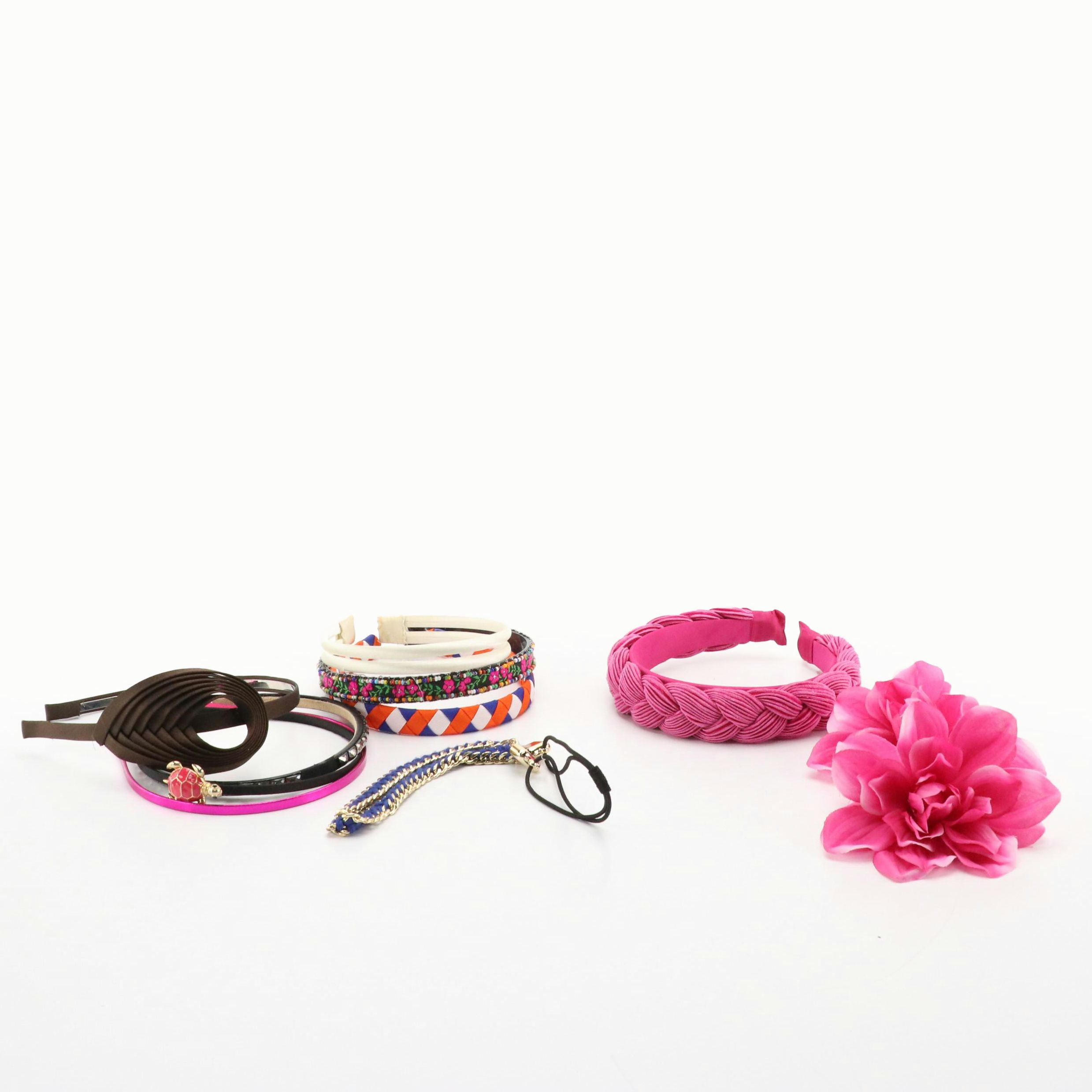 Braided, Embellished and Other Hard Headbands with Floral Hair Clips