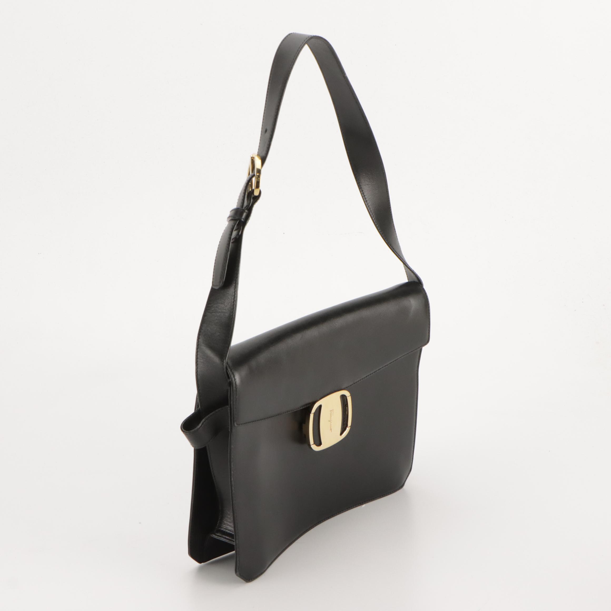 Salvatore Ferragamo Black Leather Shoulder and Gancini Canvas Crossbody Bags