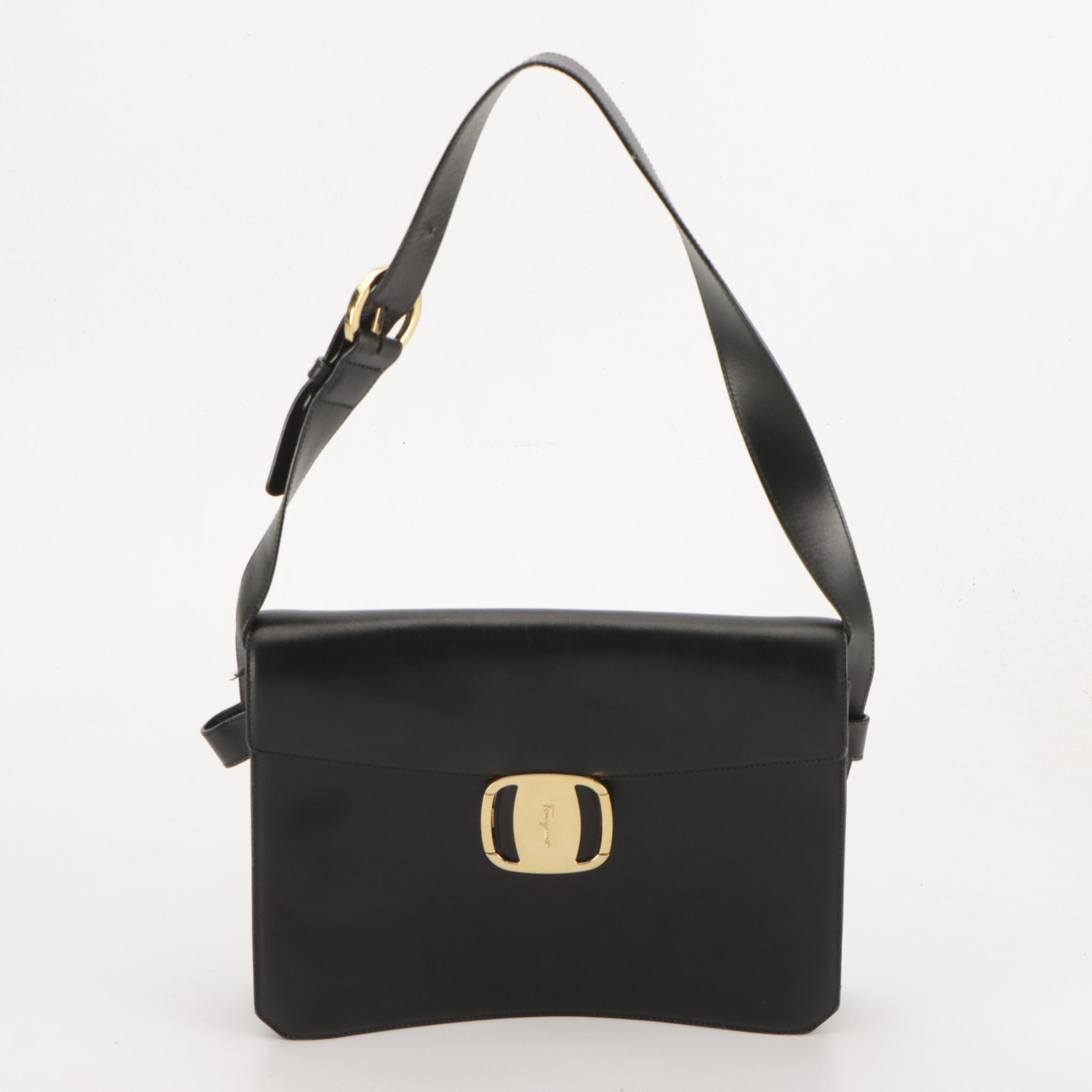 Salvatore Ferragamo Black Leather Shoulder and Gancini Canvas Crossbody Bags