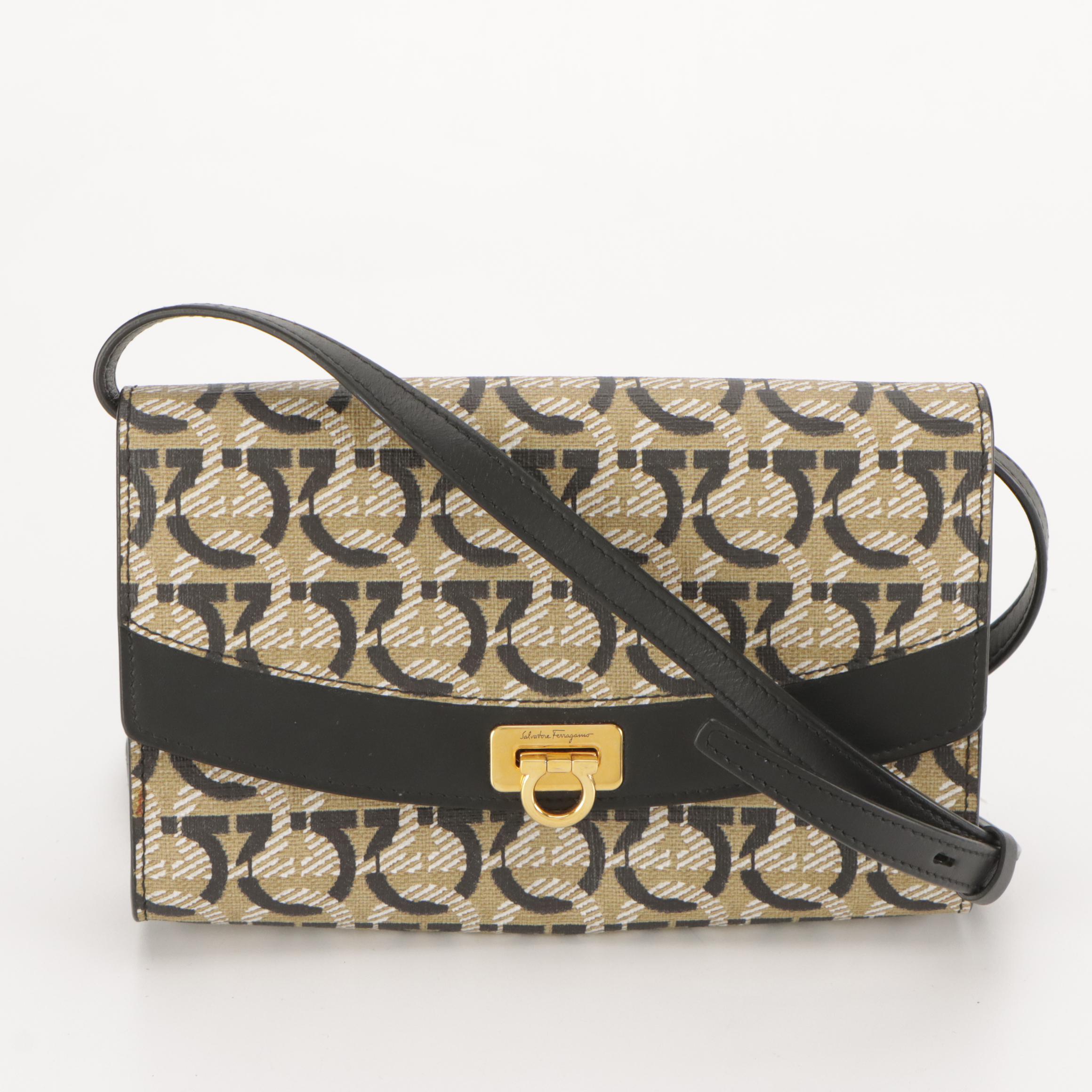 Salvatore Ferragamo Black Leather Shoulder and Gancini Canvas Crossbody Bags