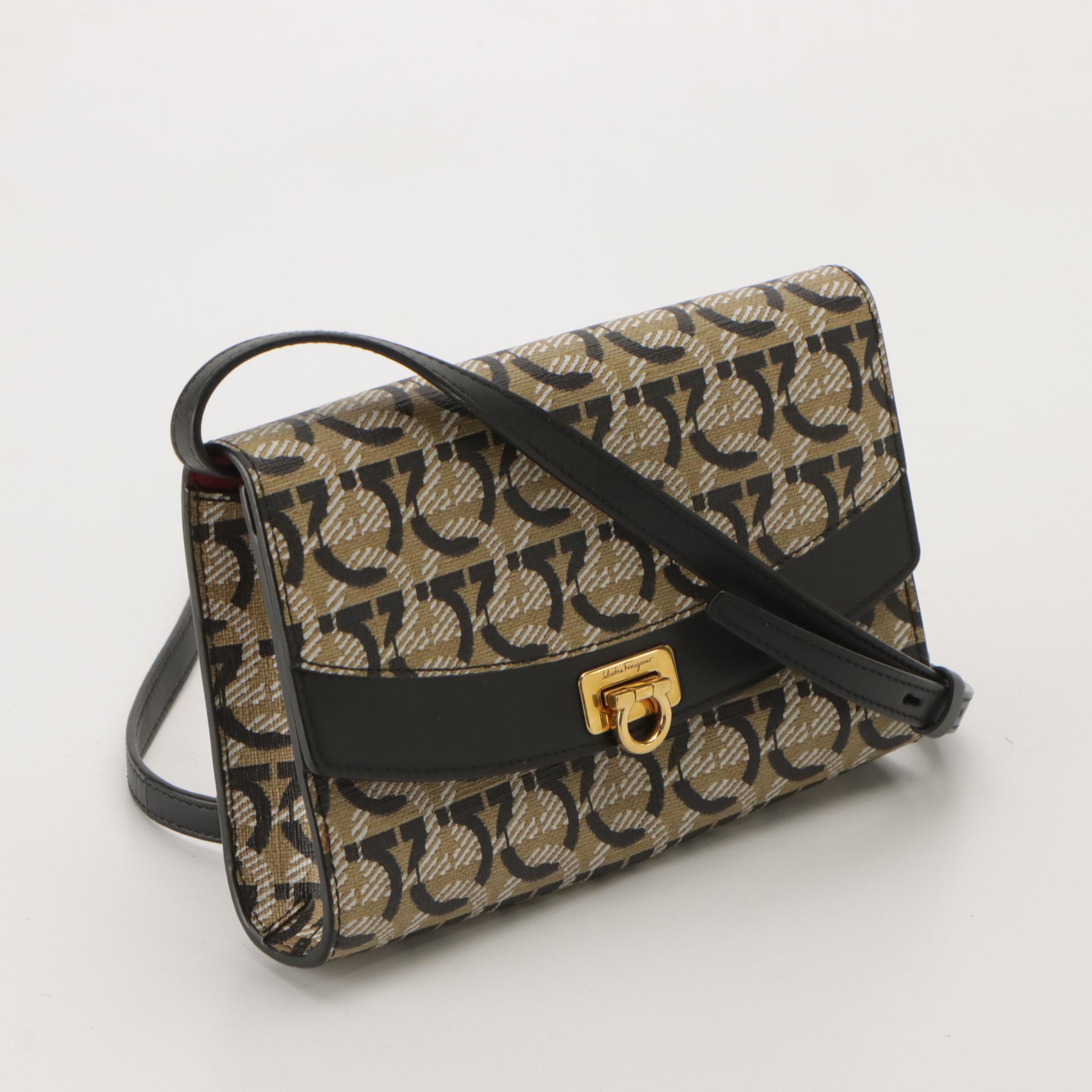 Salvatore Ferragamo Black Leather Shoulder and Gancini Canvas Crossbody Bags