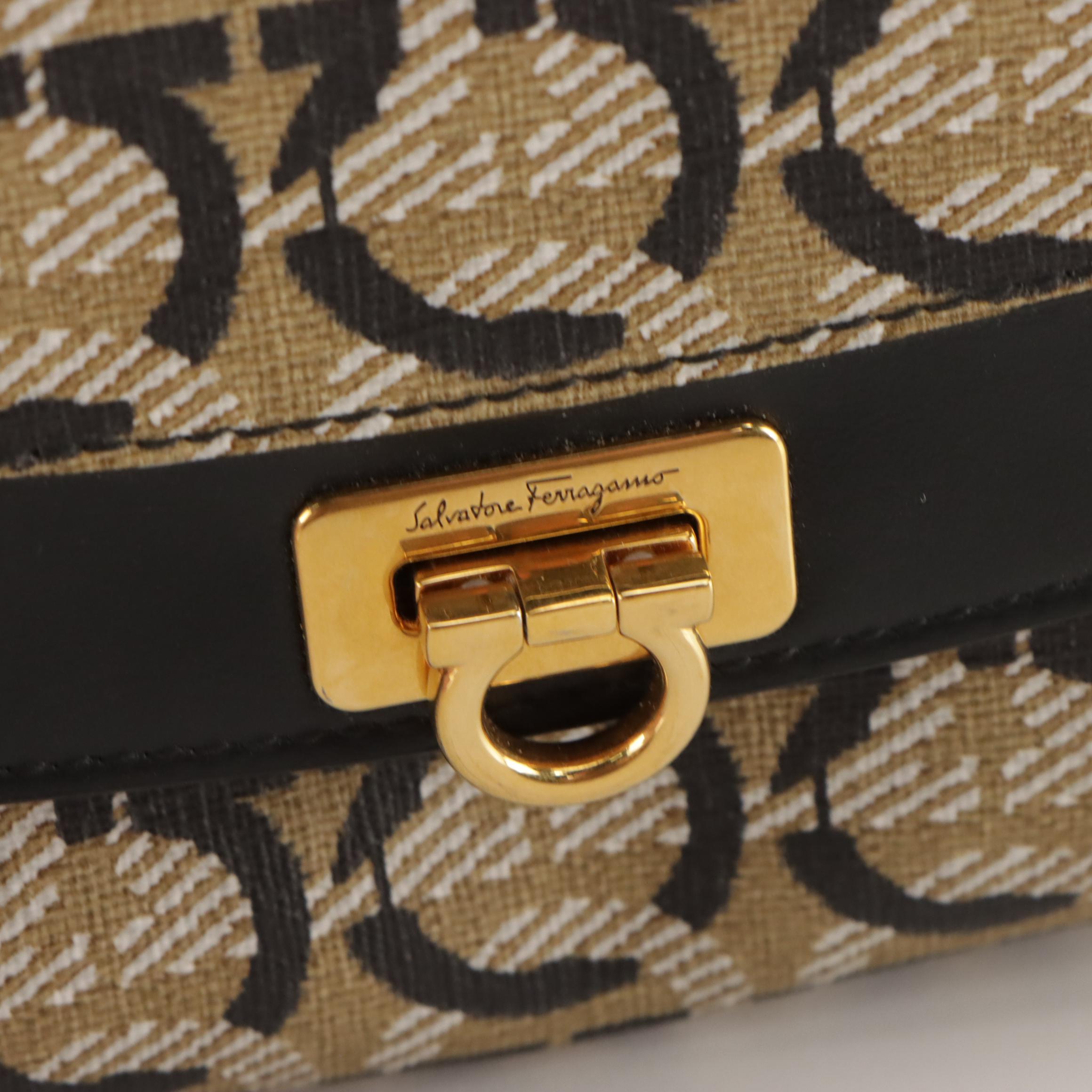 Salvatore Ferragamo Black Leather Shoulder and Gancini Canvas Crossbody Bags