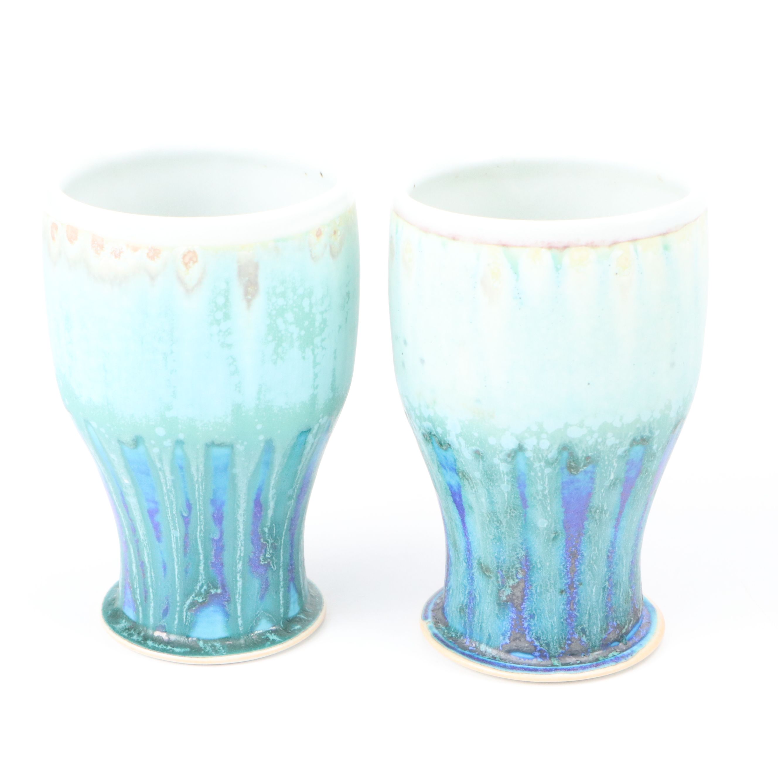 Blue Drip Glaze Porcelain Iced Water Pitcher and Tumblers
