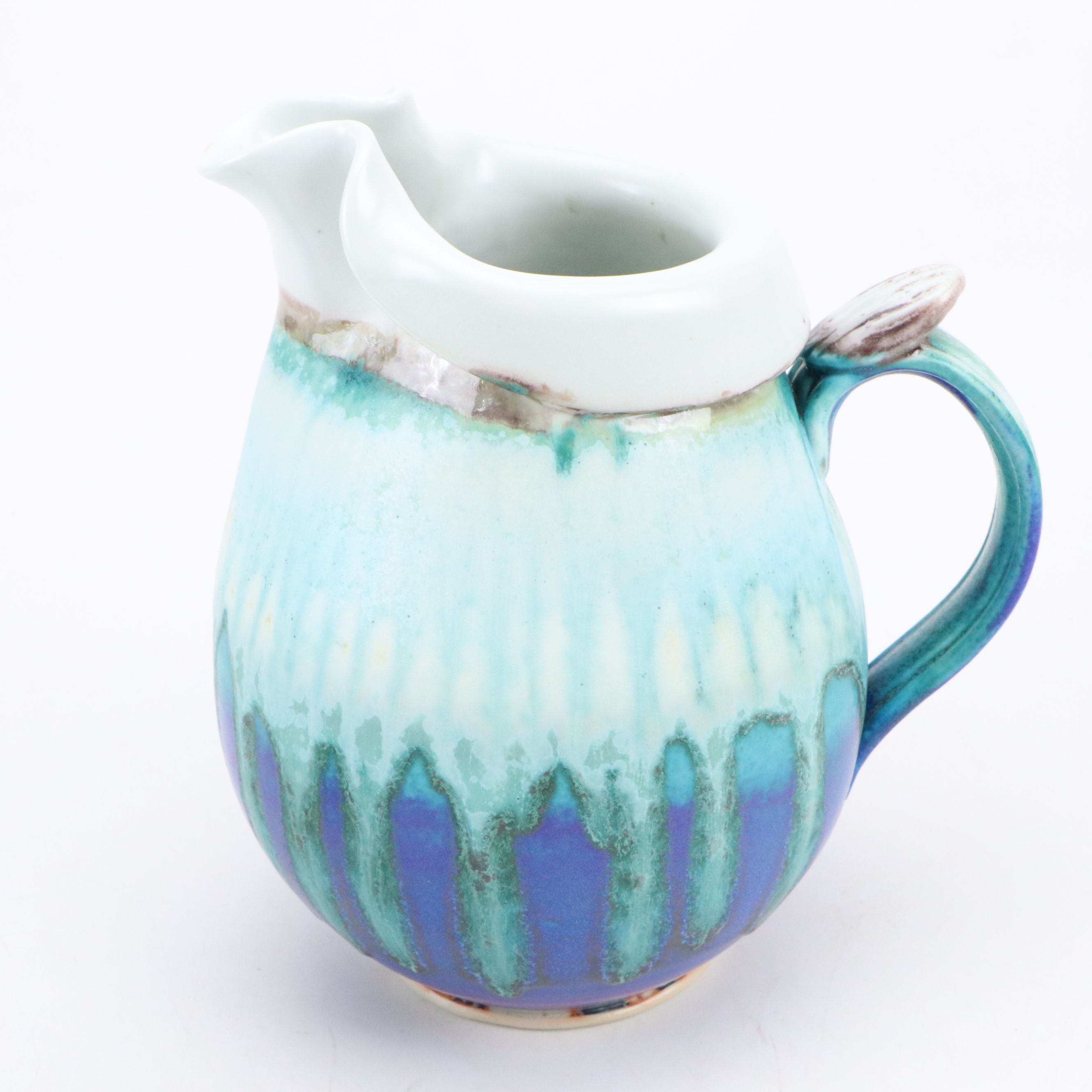 Blue Drip Glaze Porcelain Iced Water Pitcher and Tumblers