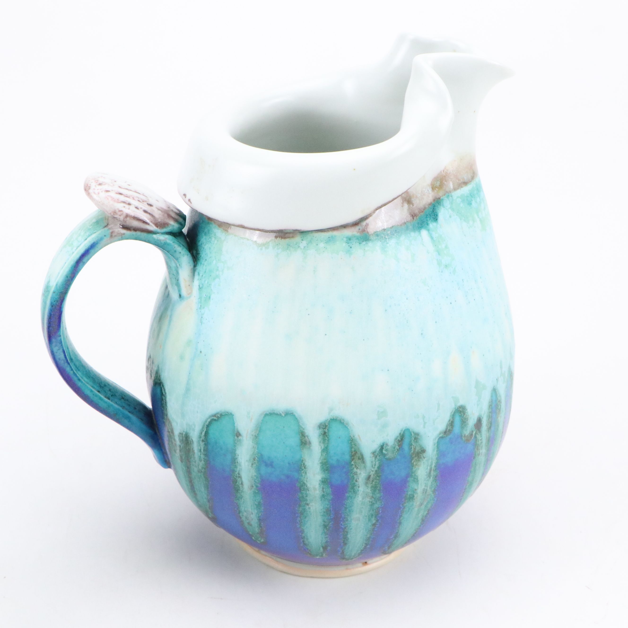 Blue Drip Glaze Porcelain Iced Water Pitcher and Tumblers