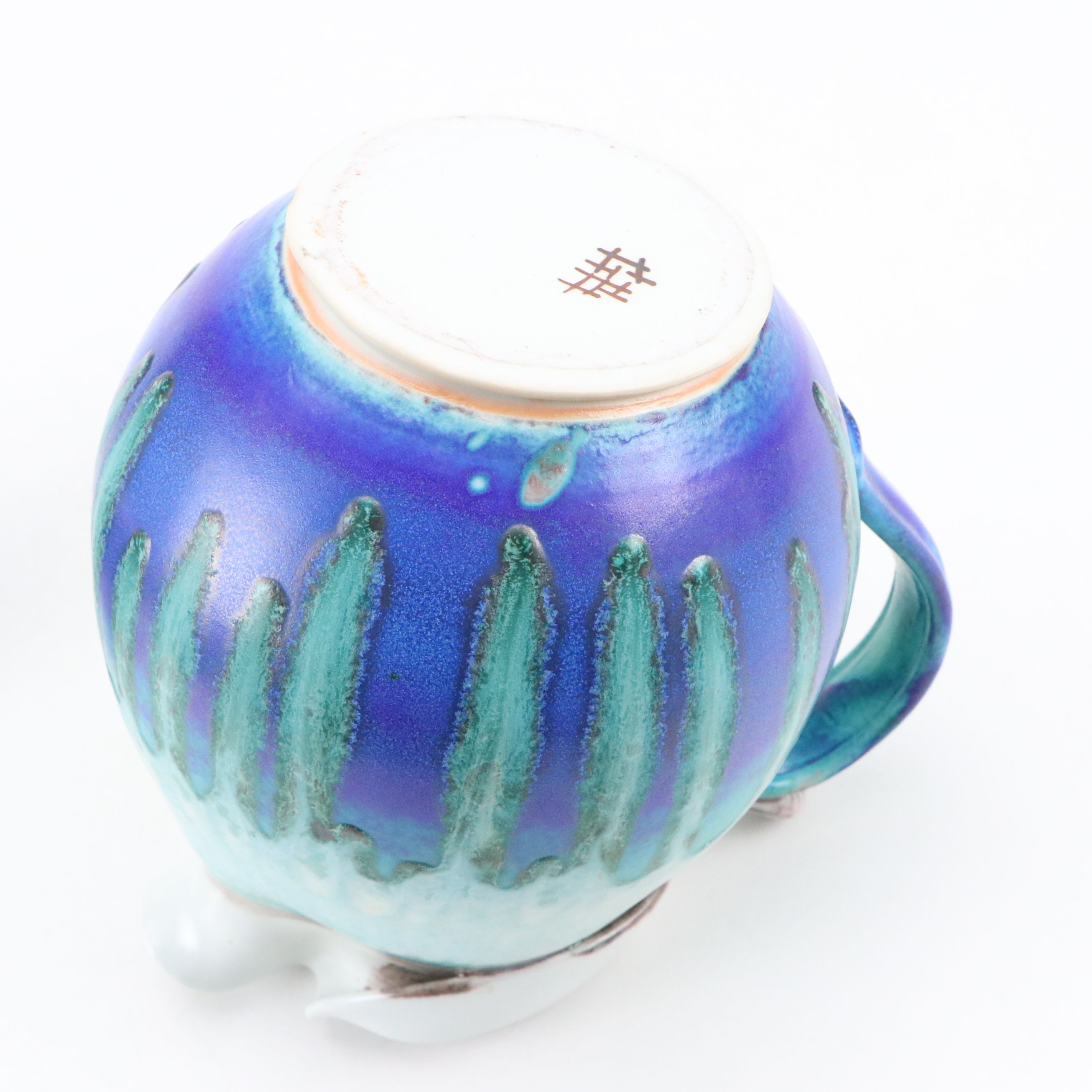 Blue Drip Glaze Porcelain Iced Water Pitcher and Tumblers