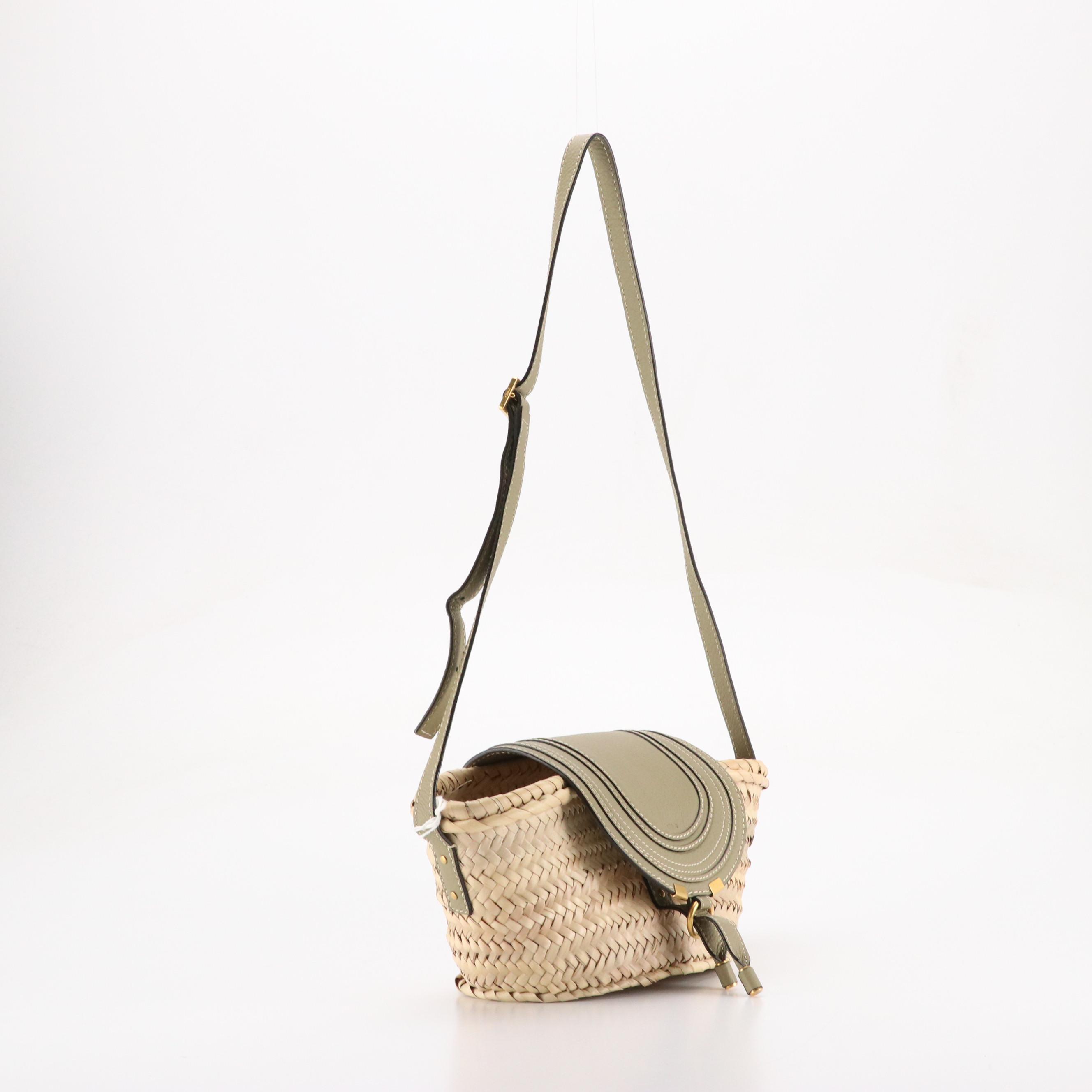 Chloé Marcie Crossbody Bag in Woven Palm Leaf and Pottery Green Calfskin, W/ Tag
