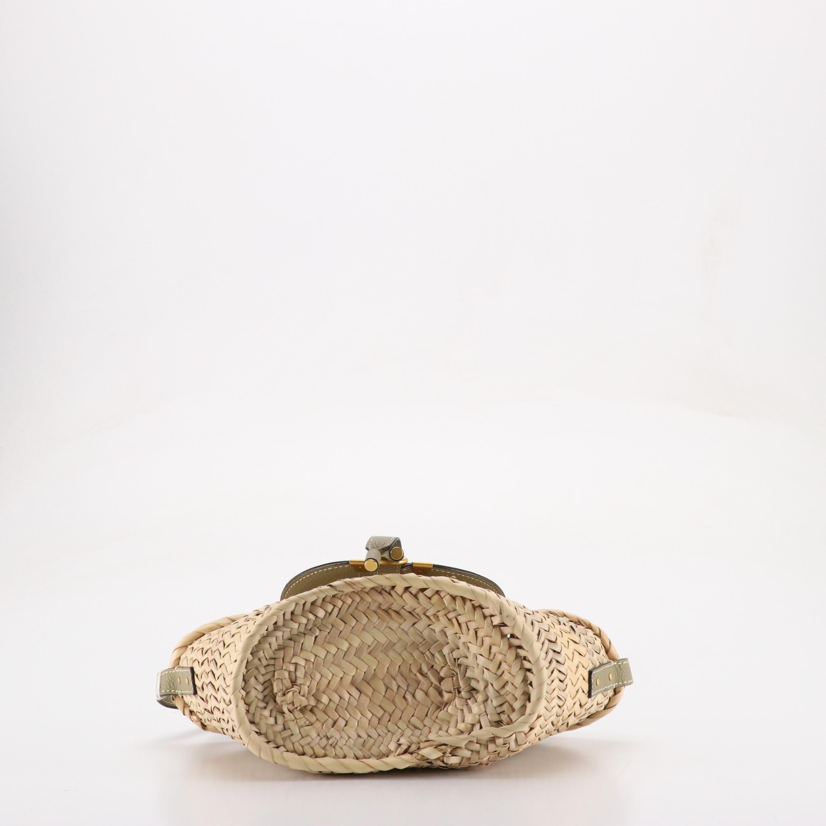 Chloé Marcie Crossbody Bag in Woven Palm Leaf and Pottery Green Calfskin, W/ Tag