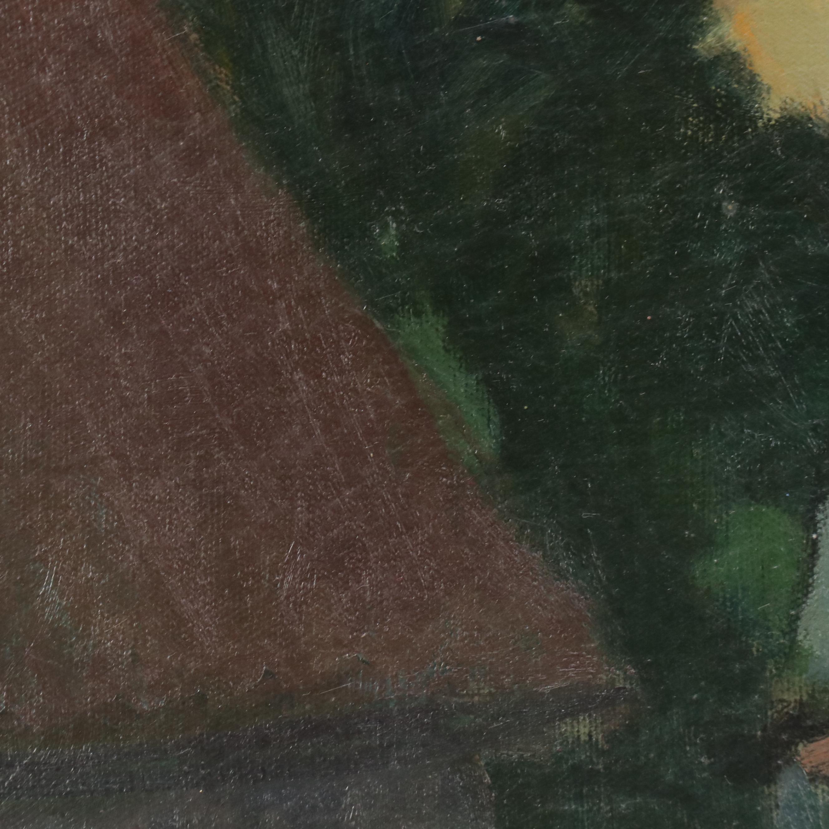 Village Landscape Oil Painting Signed Elsa Pārsson, 1944