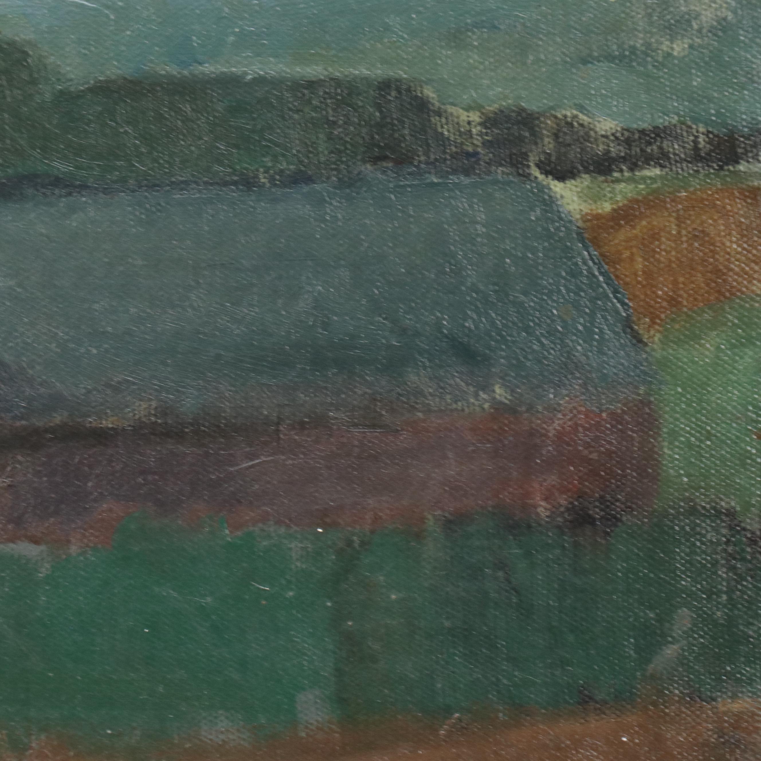 Village Landscape Oil Painting Signed Elsa Pārsson, 1944