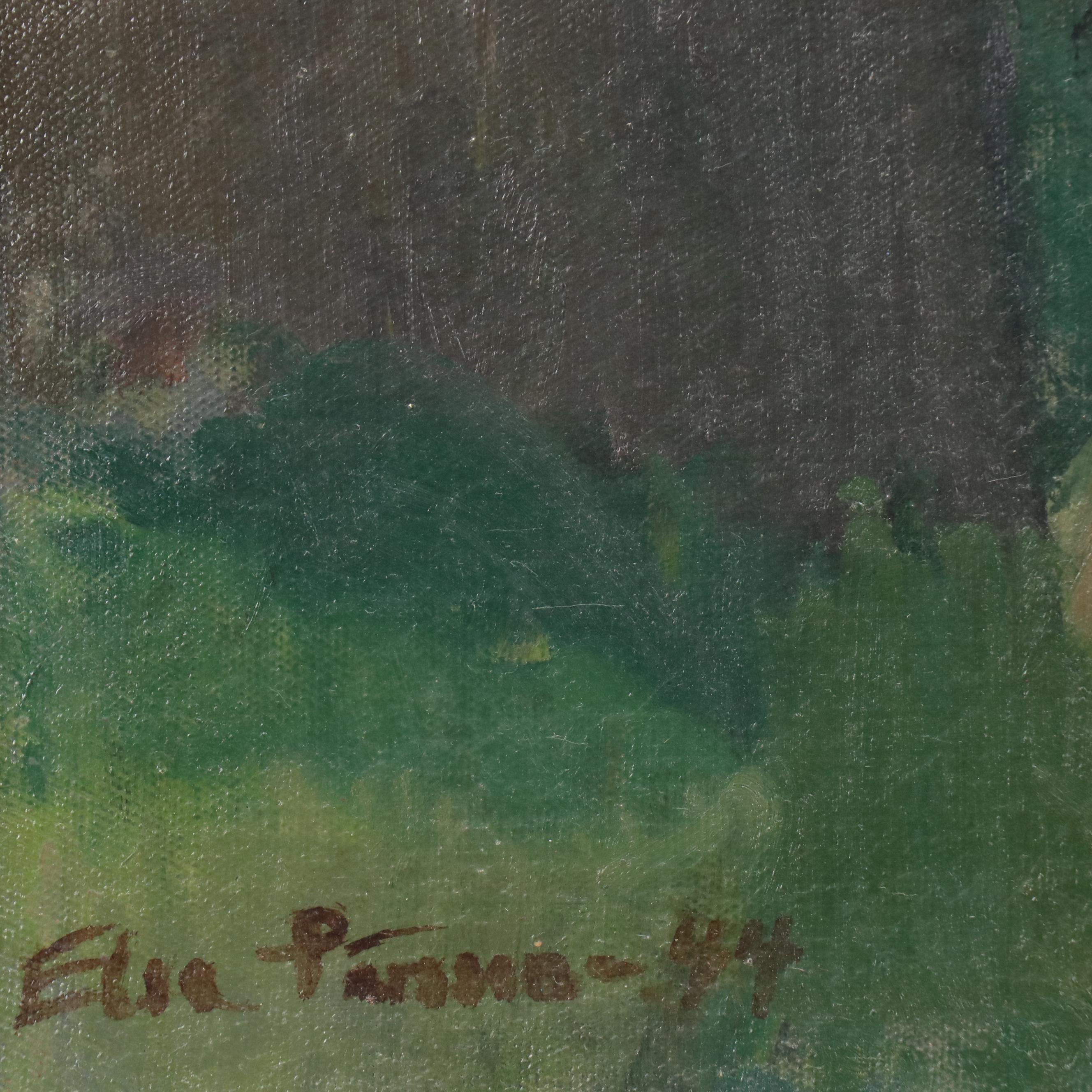 Village Landscape Oil Painting Signed Elsa Pārsson, 1944