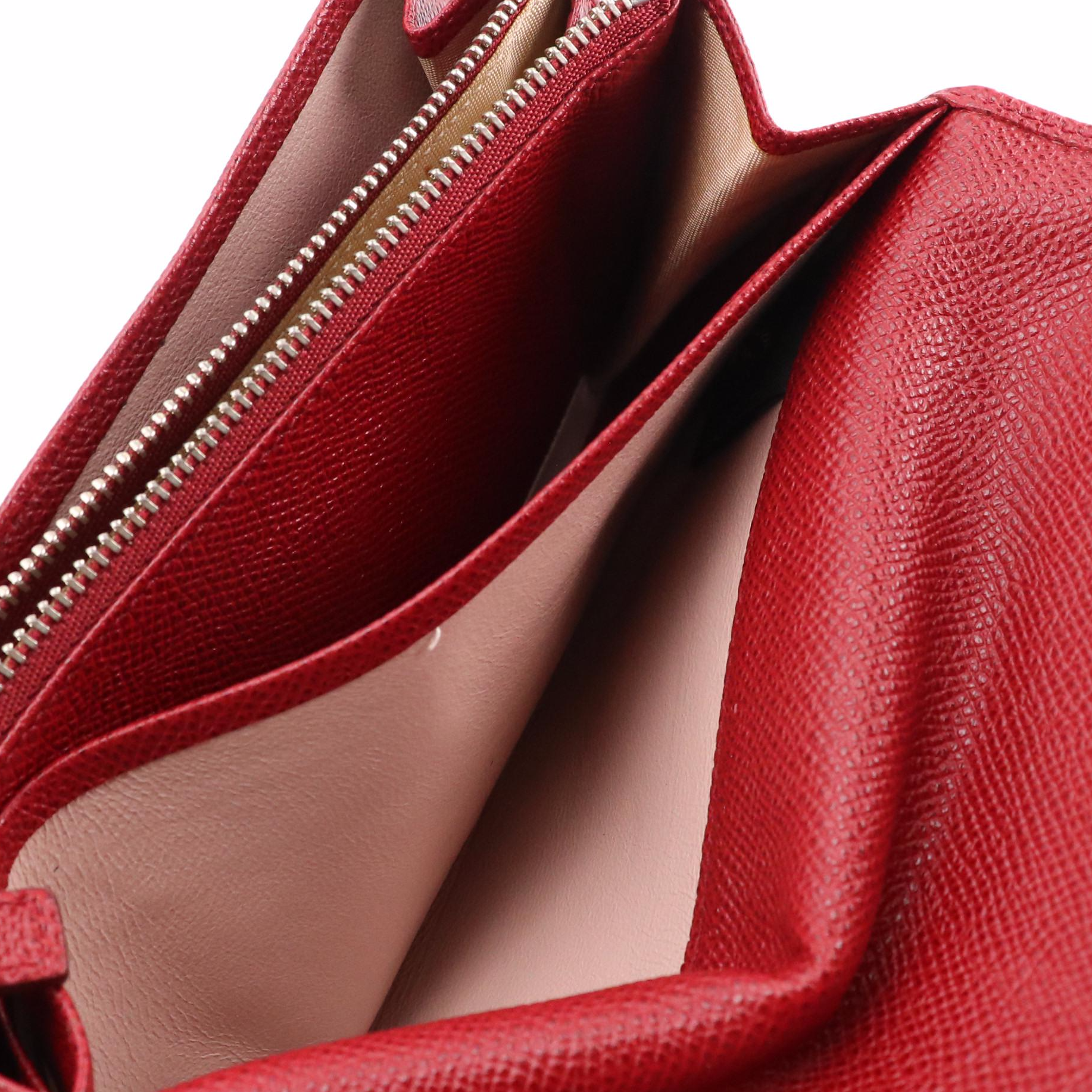 BVLGARI Long Flap Wallet in Cherry Red Grained Leather