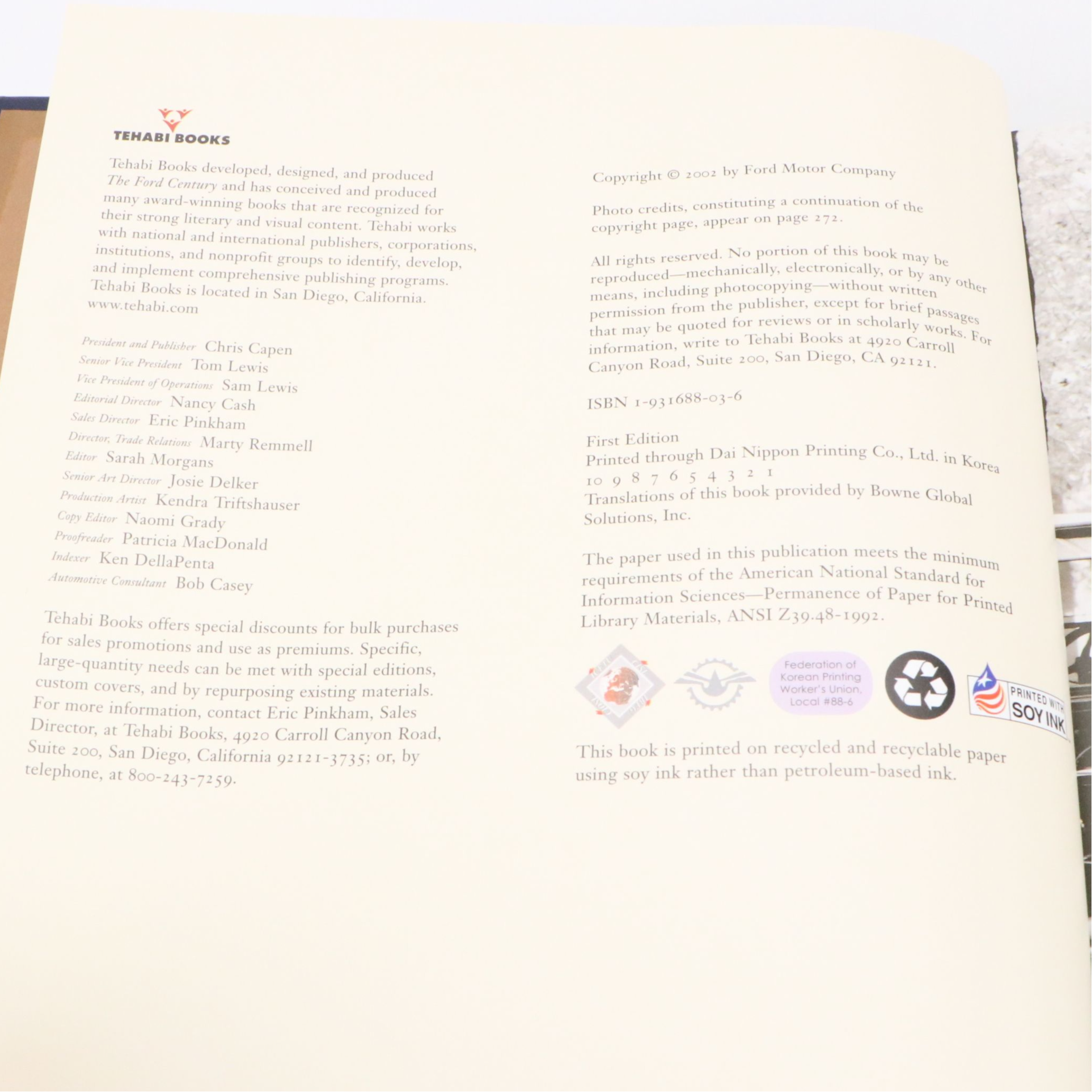 Commemorative First Edition "The Ford Century" Edited by Sarah Morgans, 2002