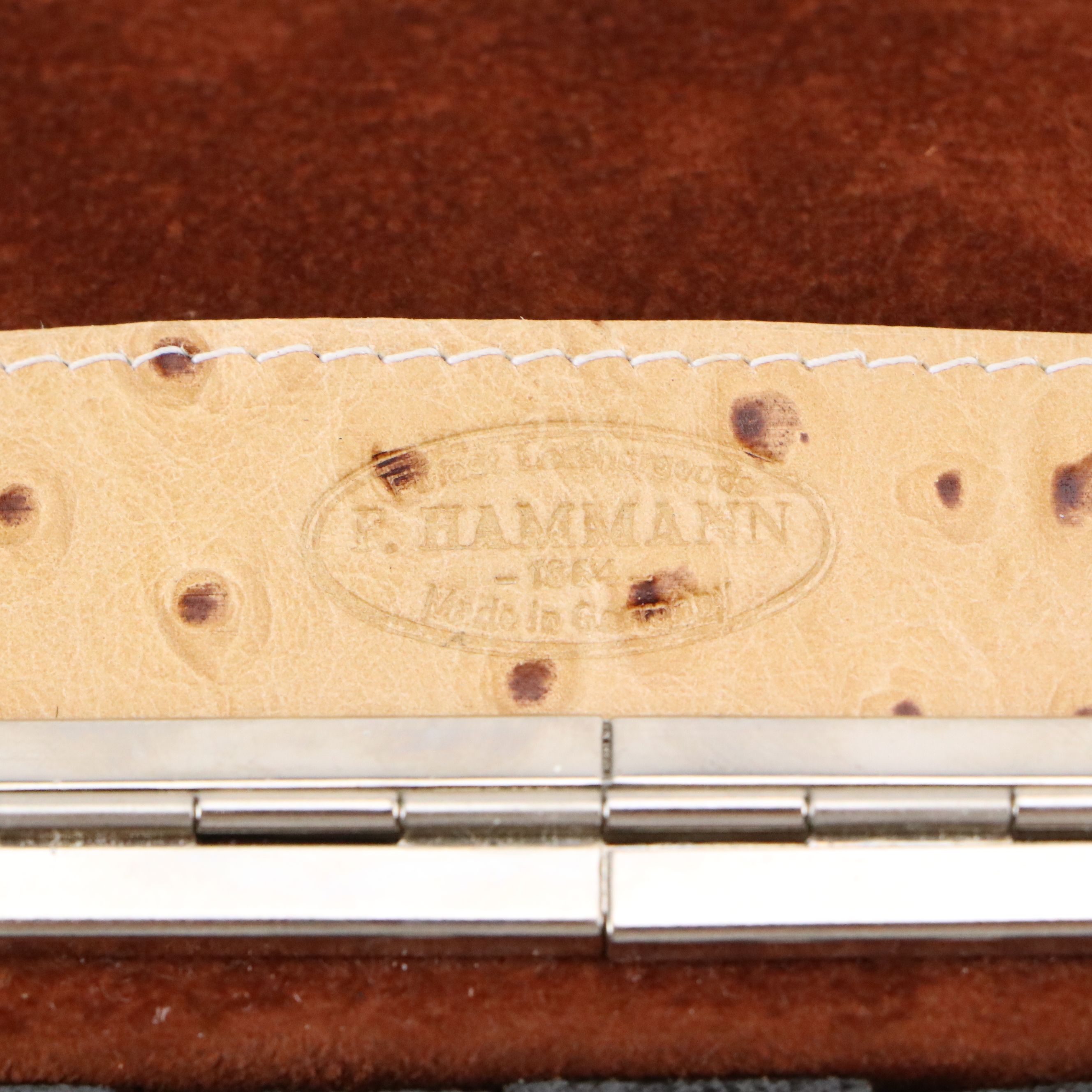 F. Hammann Dominoes Set with Ostrich Embossed Leather Case