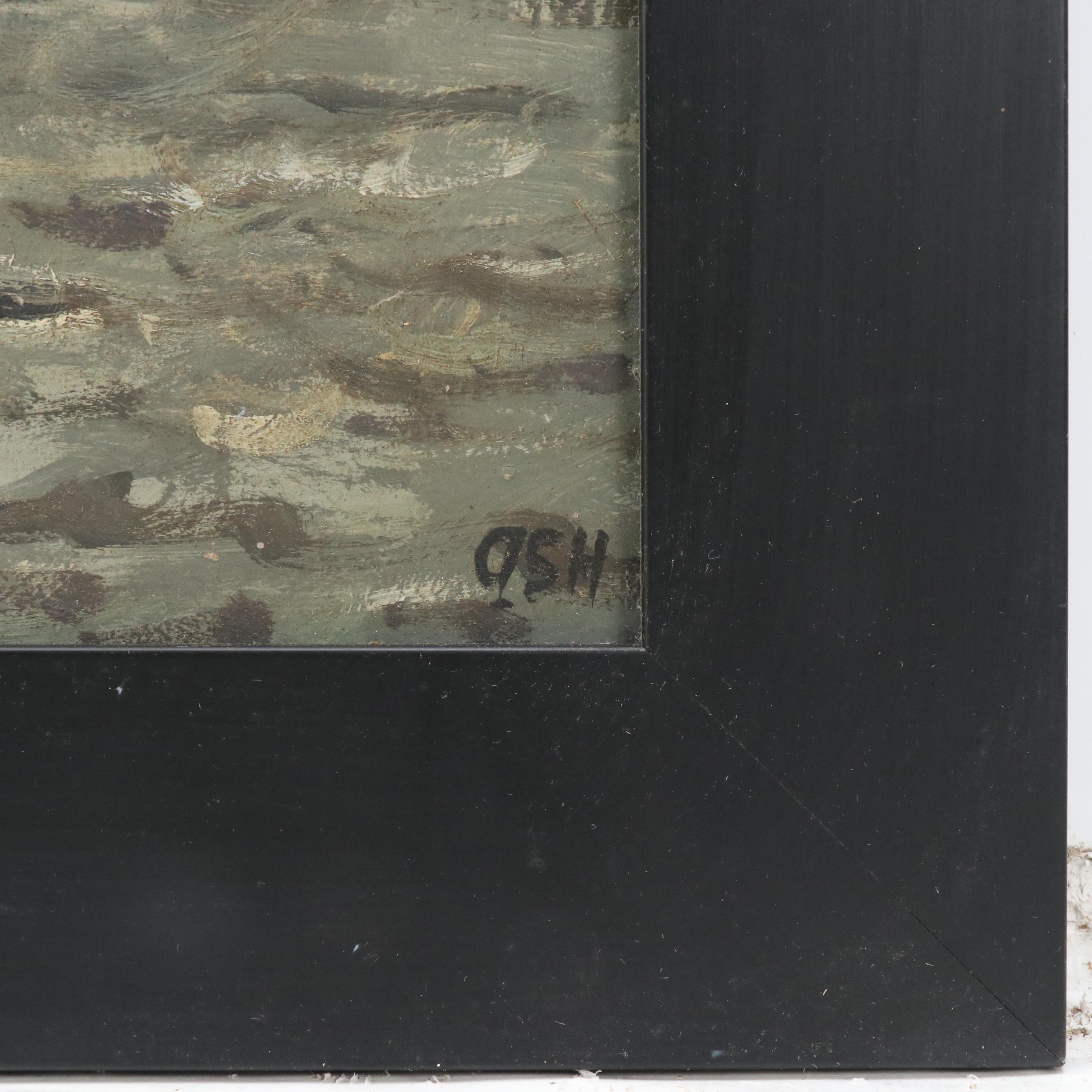 John Ash Oil Painting of Wharf, Late 20th Century