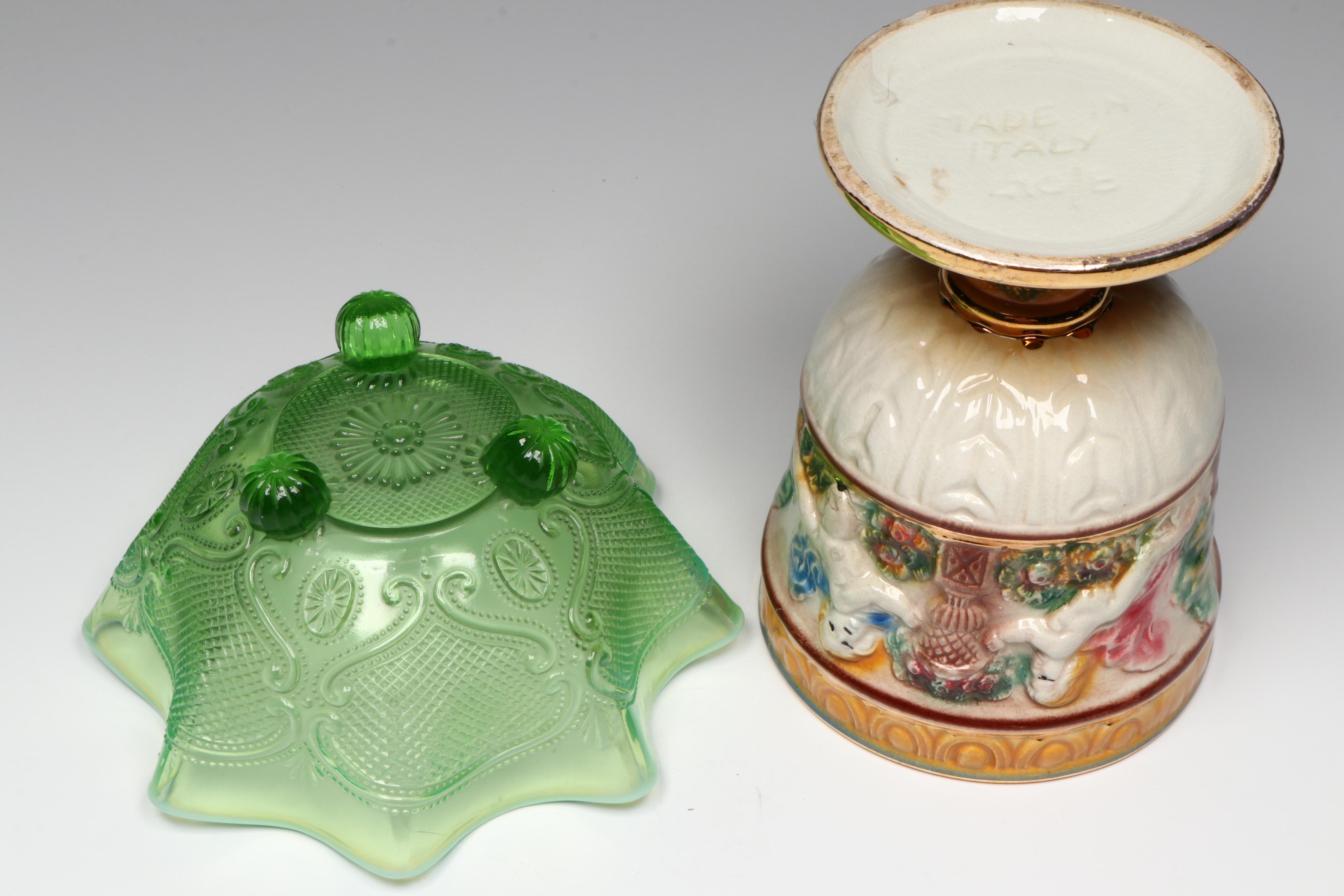 Northwood with Other Green Opalescent Bowls and Other Décor