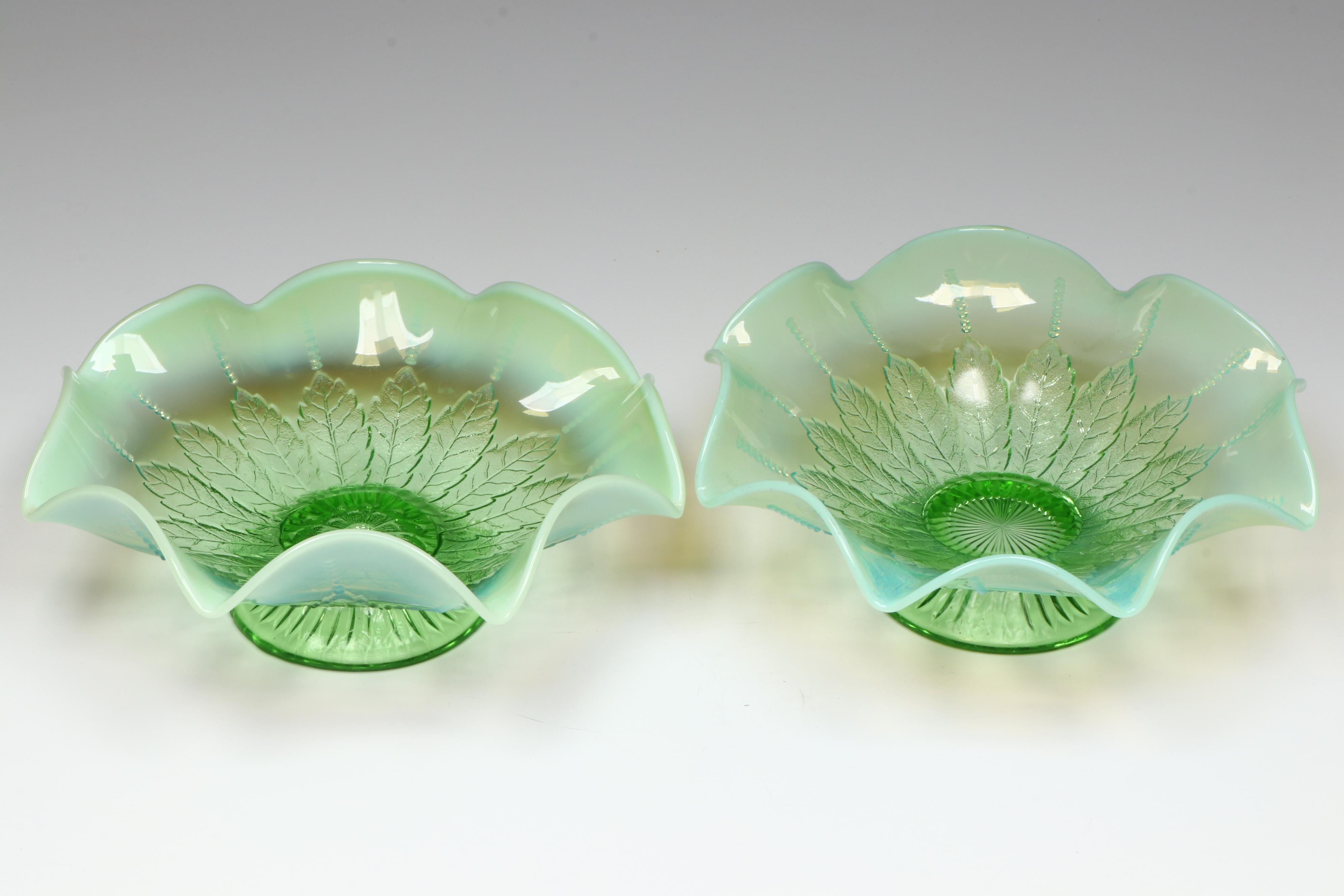 Northwood with Other Green Opalescent Bowls and Other Décor