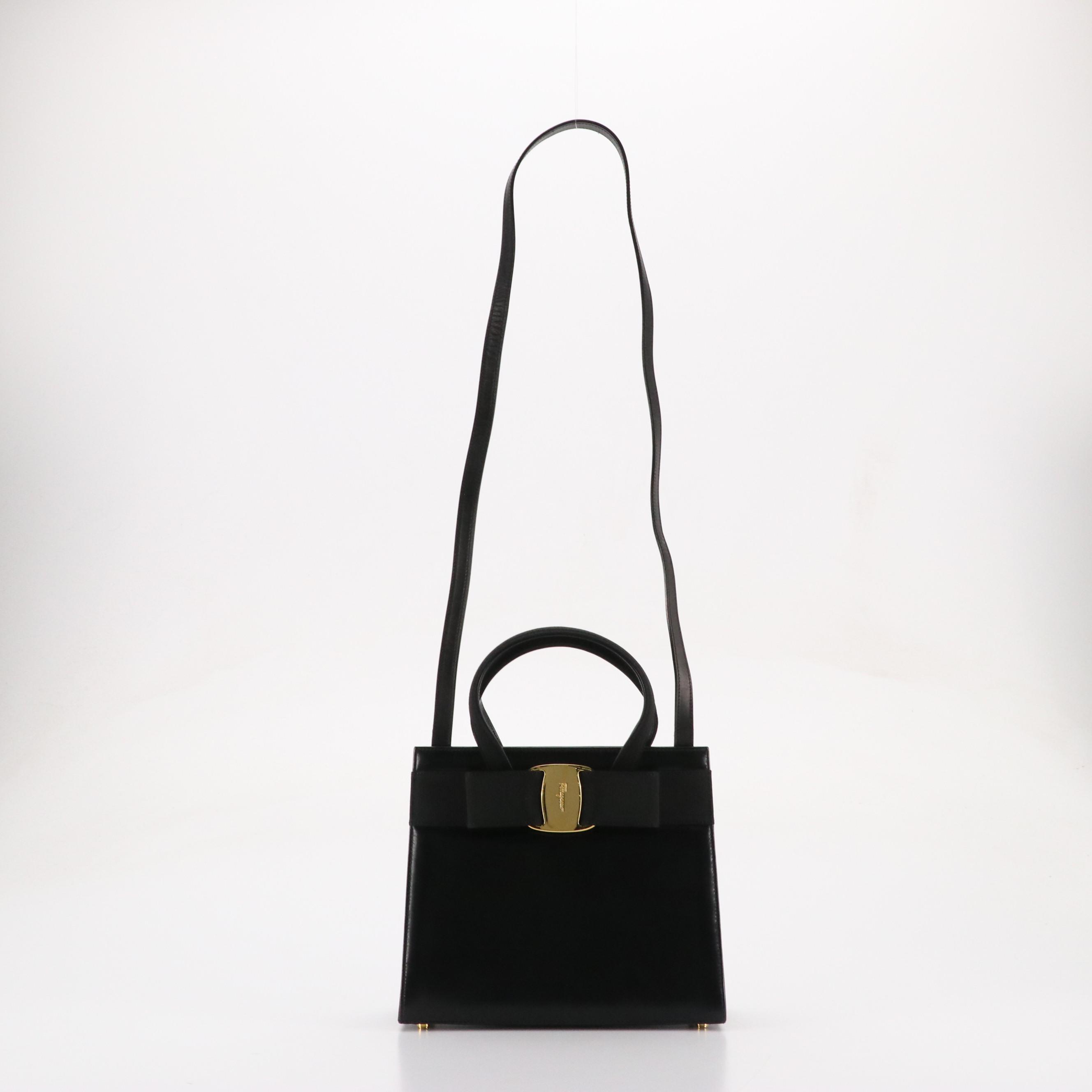 Salvatore Ferragamo Vara Bow Two-Way Bag in Black Leather