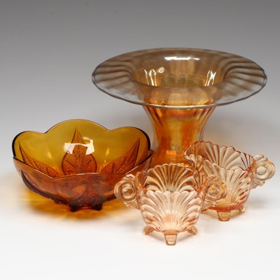 Cambridge "Caprice" Sugar and Creamer with Carnival Glass Vase and Other Bowl Cambridge "Caprice" Sugar and Creamer with Carnival Glass Vase and Other Bowl