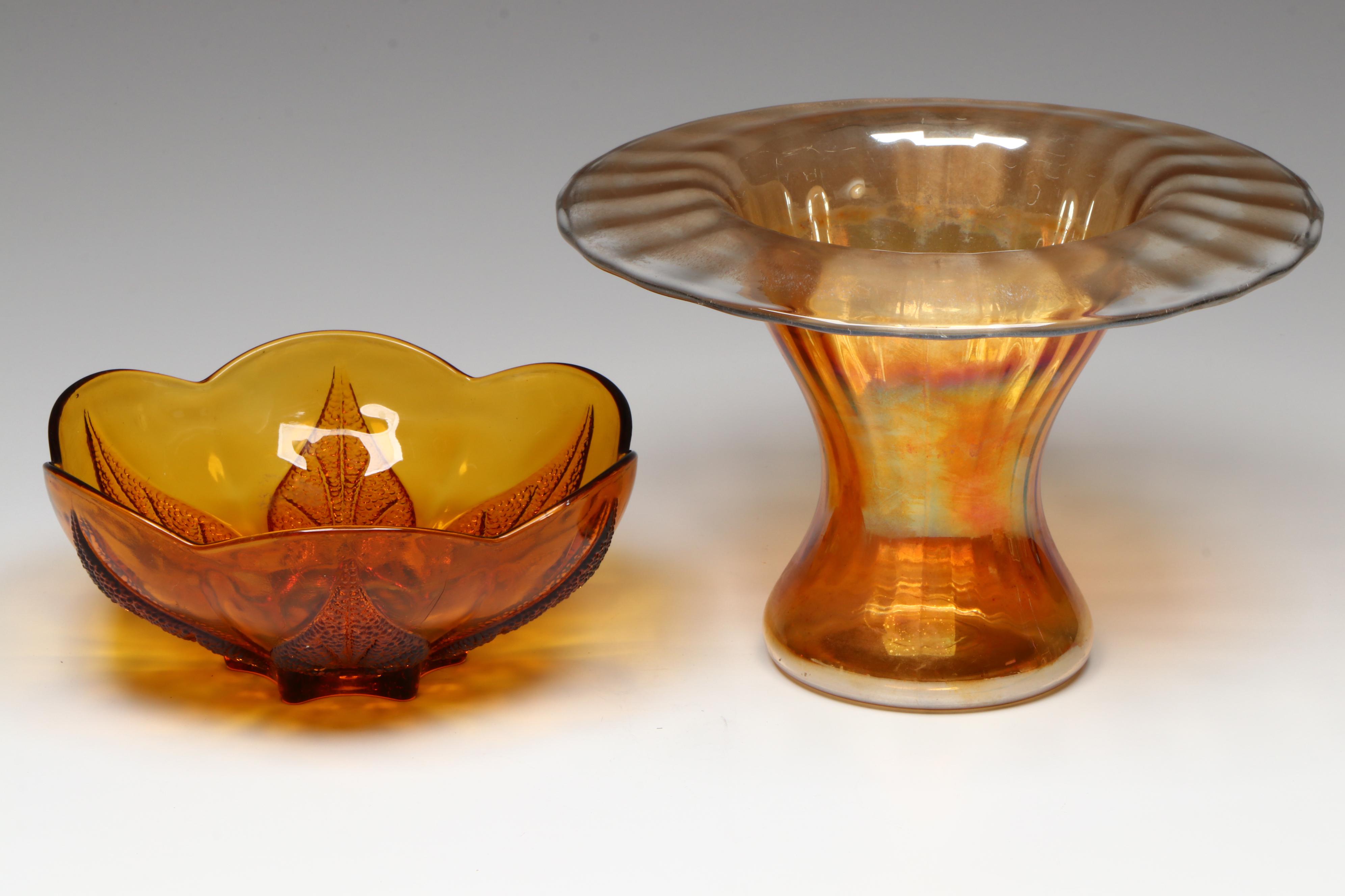 Cambridge "Caprice" Sugar and Creamer with Carnival Glass Vase and Other Bowl