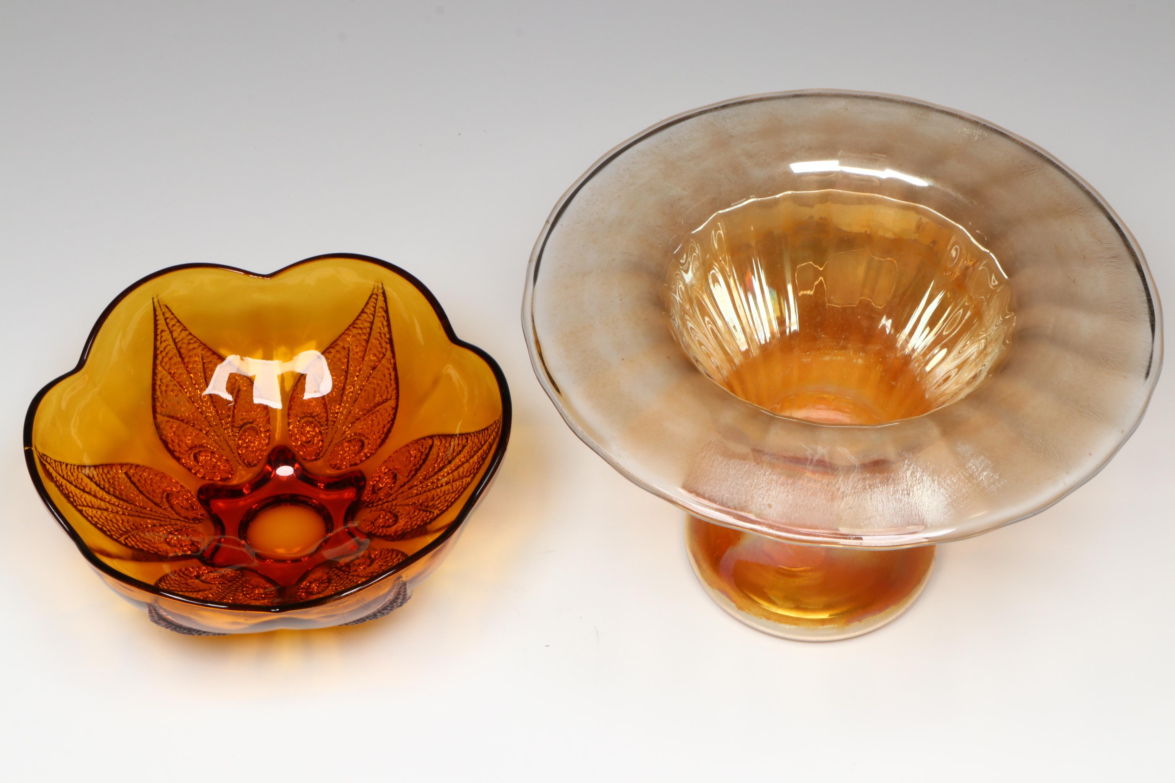 Cambridge "Caprice" Sugar and Creamer with Carnival Glass Vase and Other Bowl