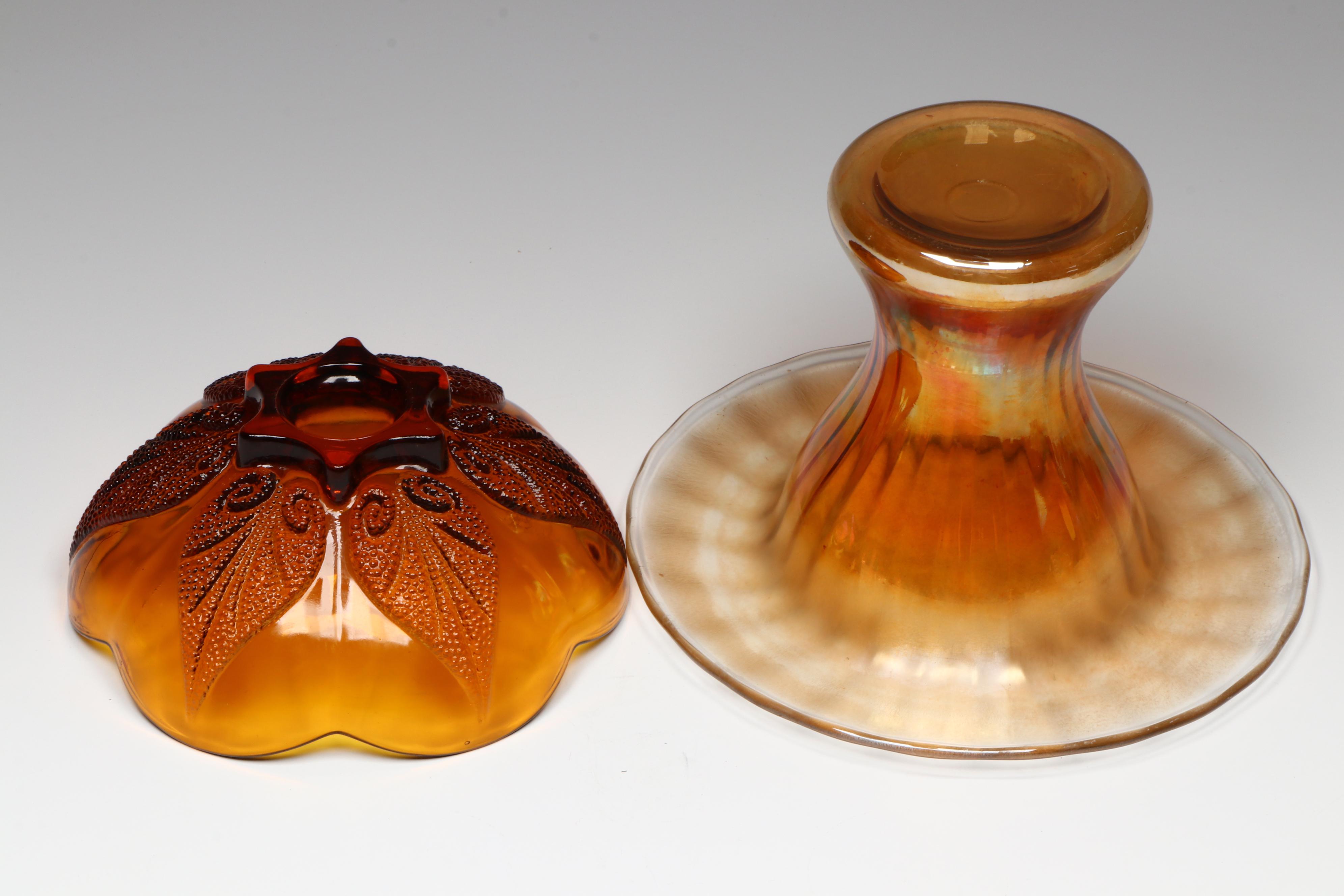 Cambridge "Caprice" Sugar and Creamer with Carnival Glass Vase and Other Bowl