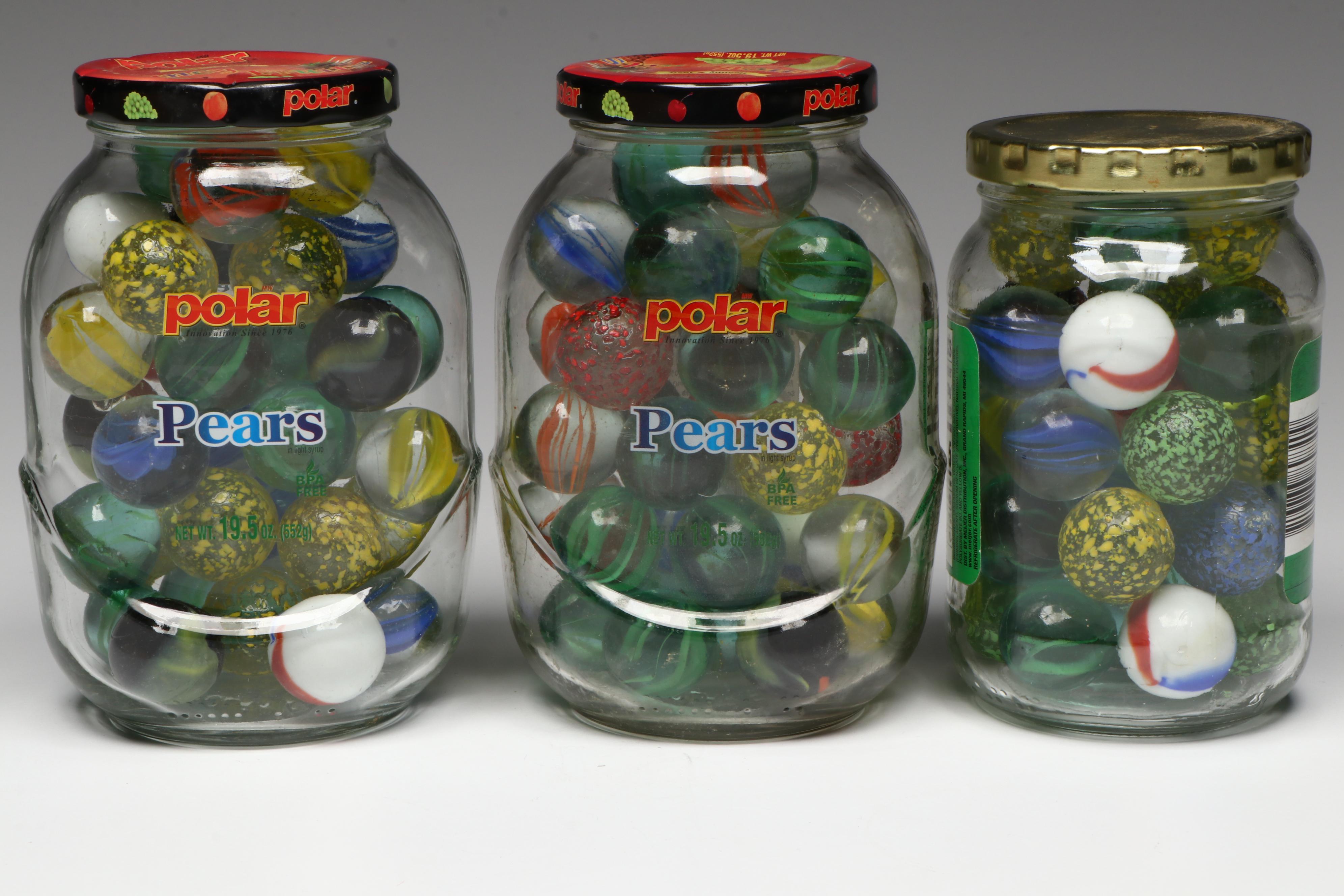 Jumbo Cat's Eye, Shooters, and More Glass Marbles in Jars