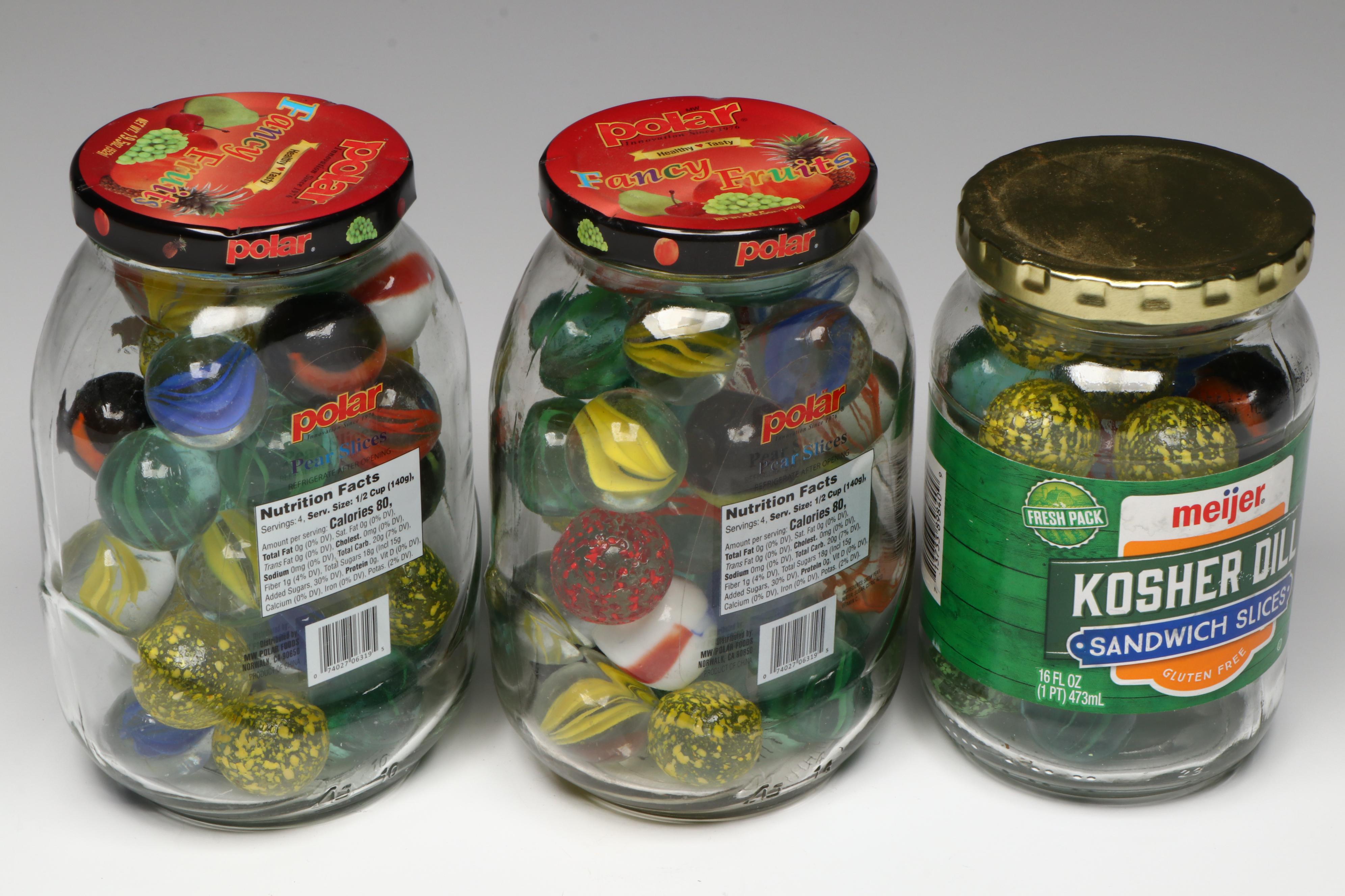 Jumbo Cat's Eye, Shooters, and More Glass Marbles in Jars