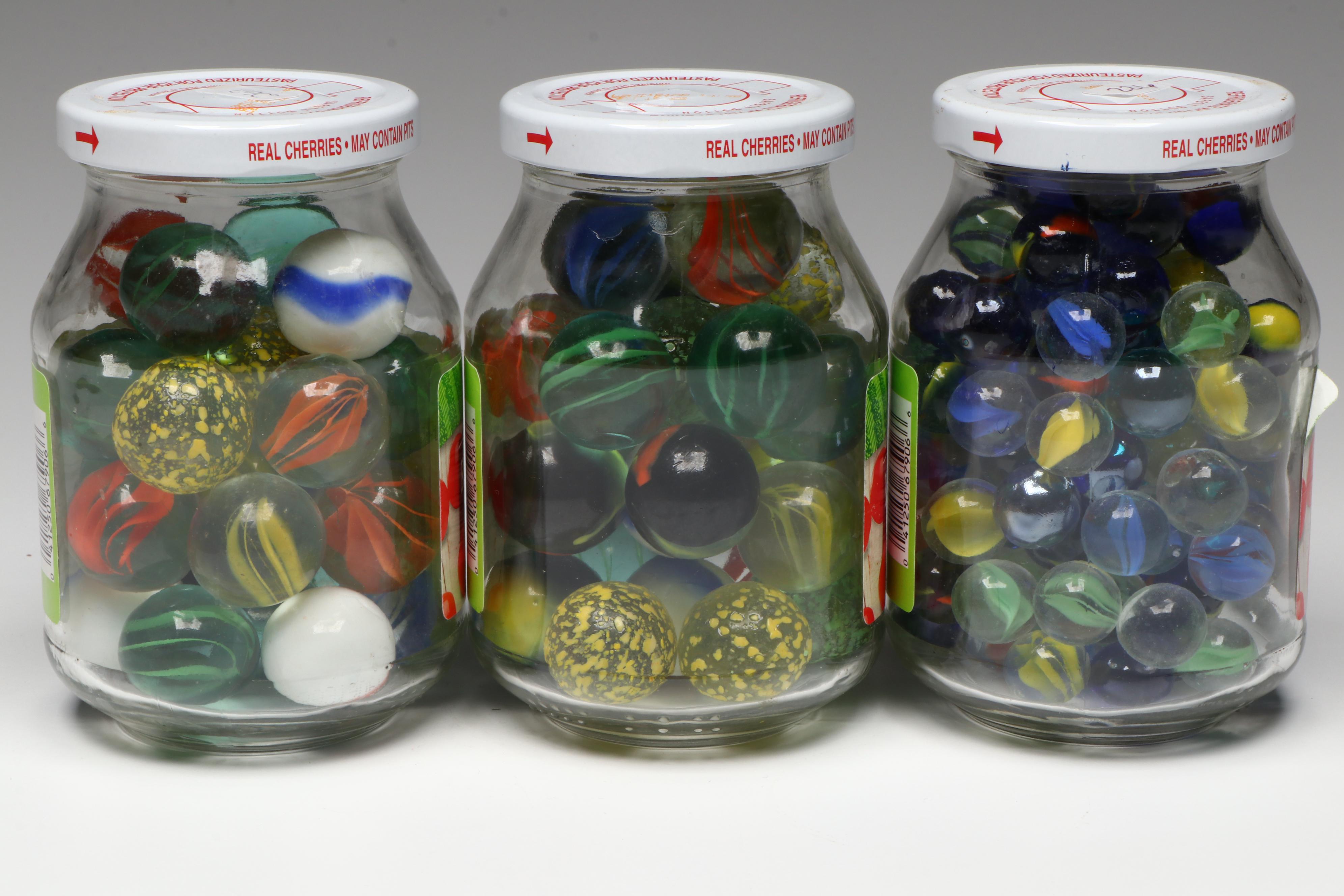 Jumbo Cat's Eye, Shooters, and More Glass Marbles in Jars