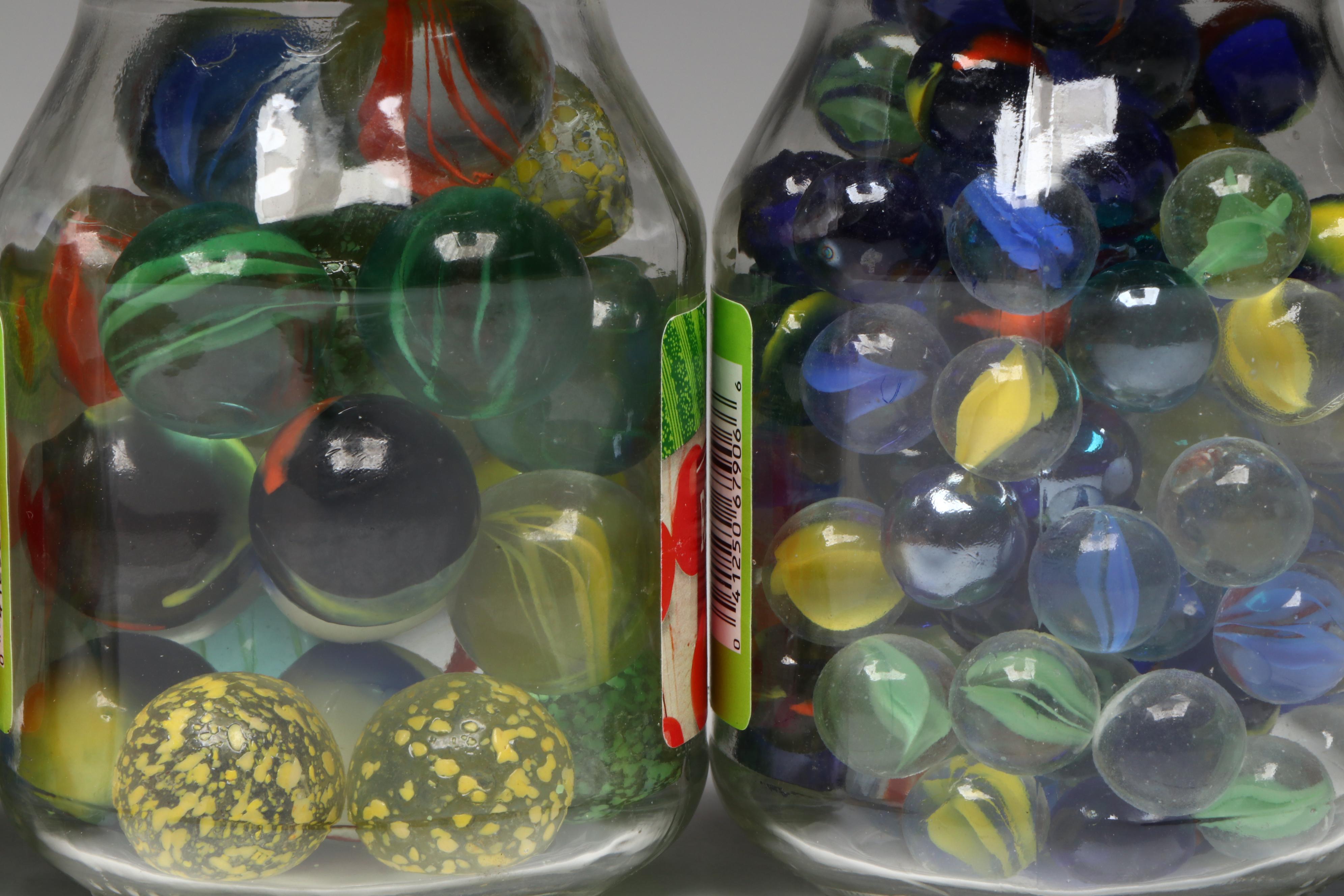 Jumbo Cat's Eye, Shooters, and More Glass Marbles in Jars