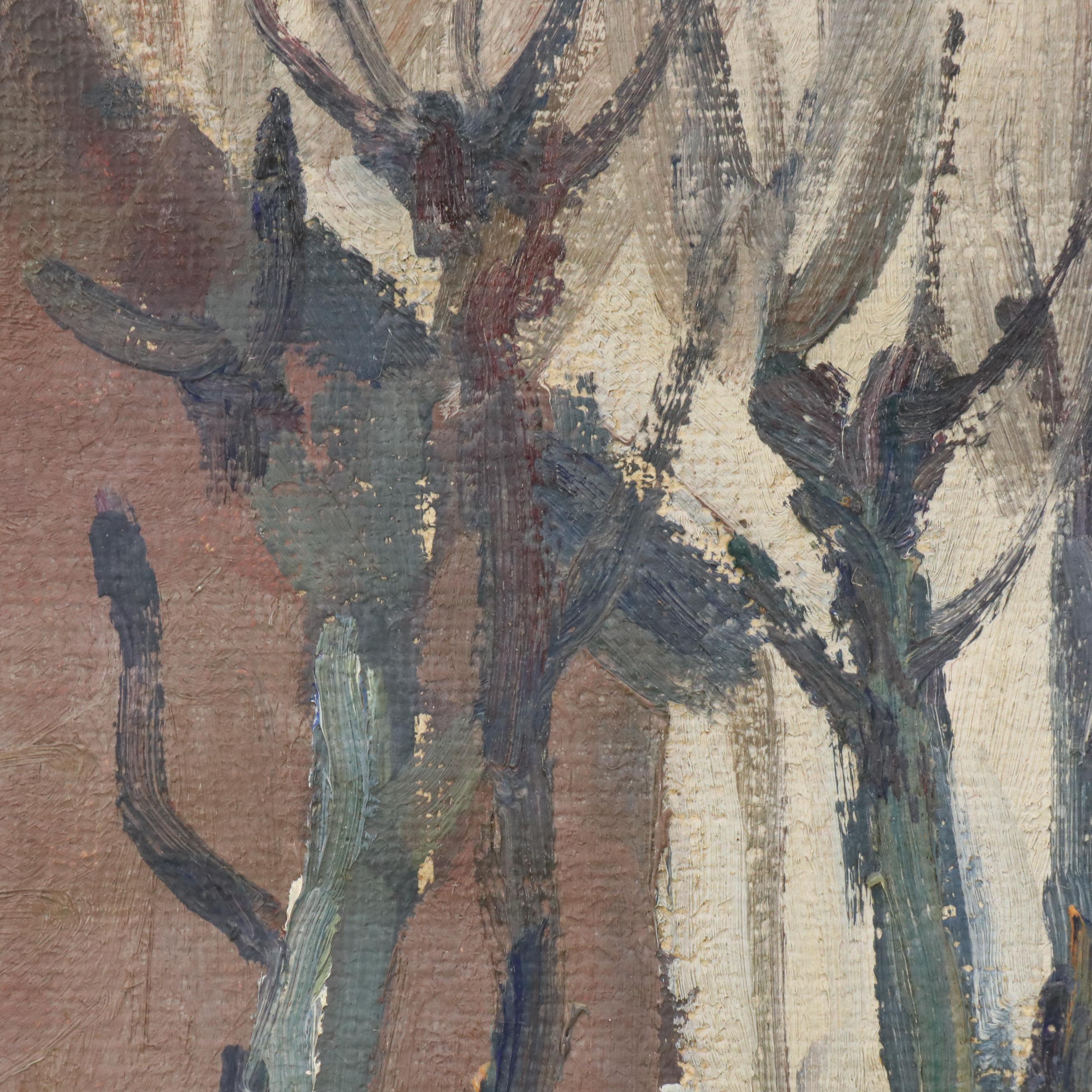 Marius Skov Oil Painting of House in Winter, Mid 20th Century