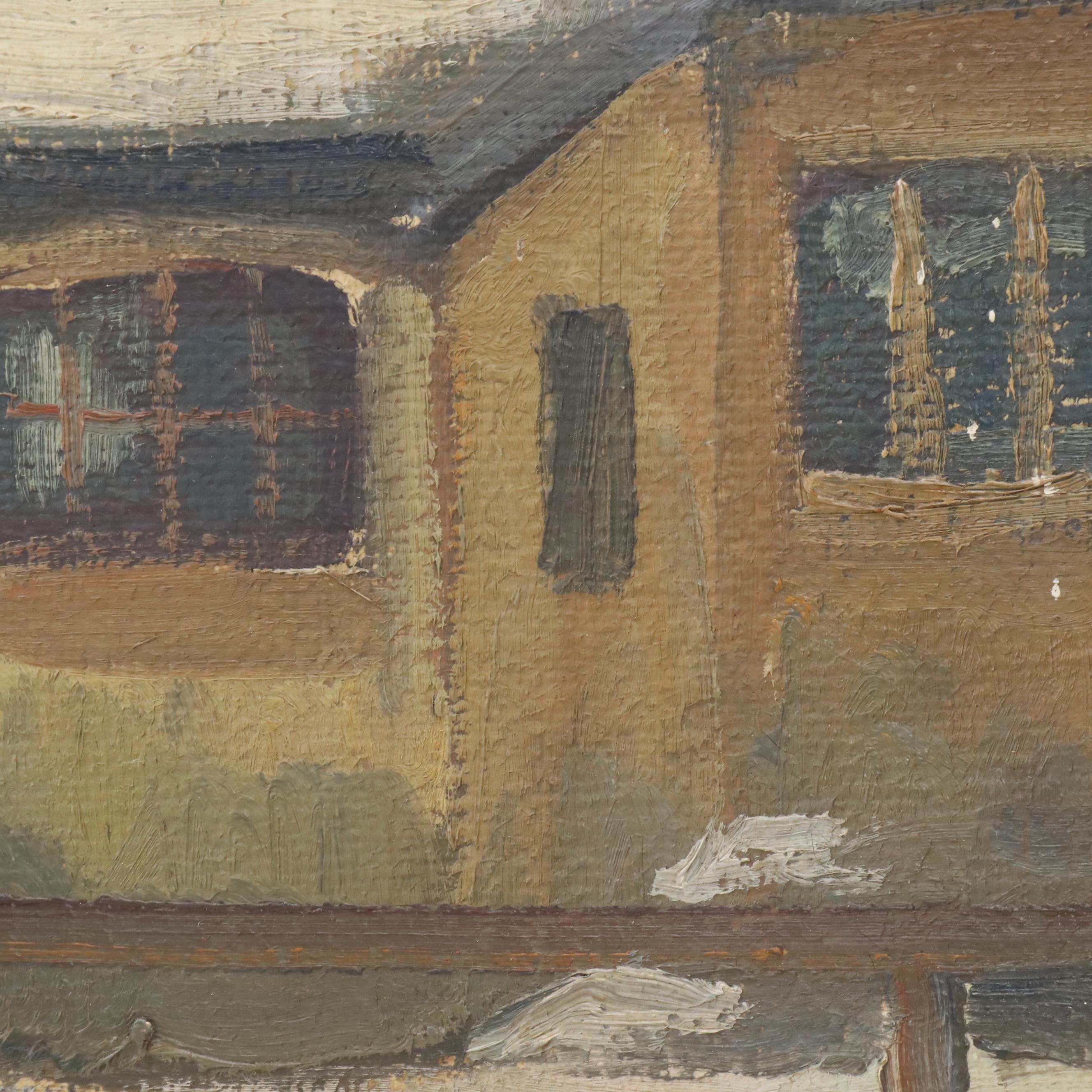 Marius Skov Oil Painting of House in Winter, Mid 20th Century