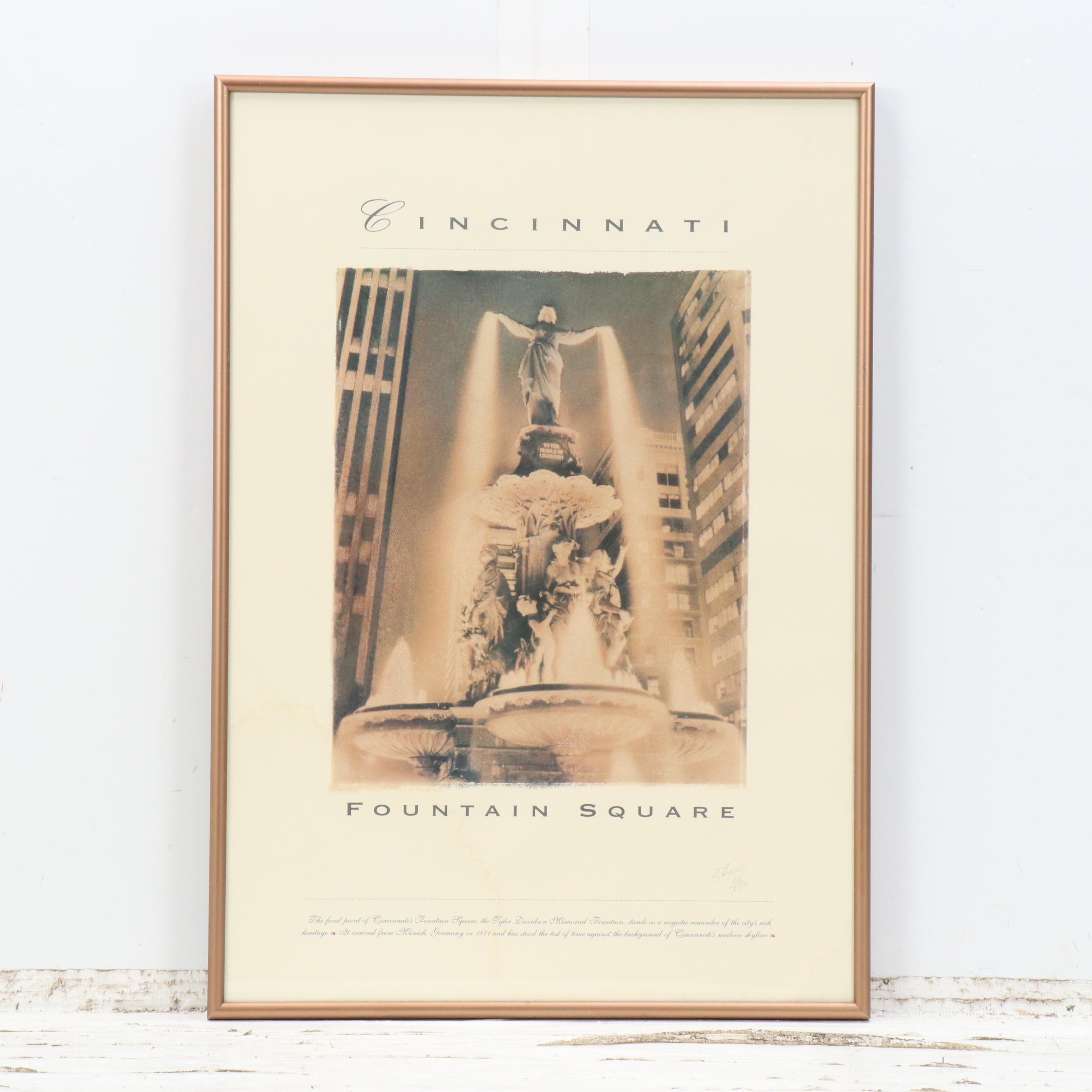 S. Lyons Offset Lithographs "Fountain Square" and Other, Late 20th Century