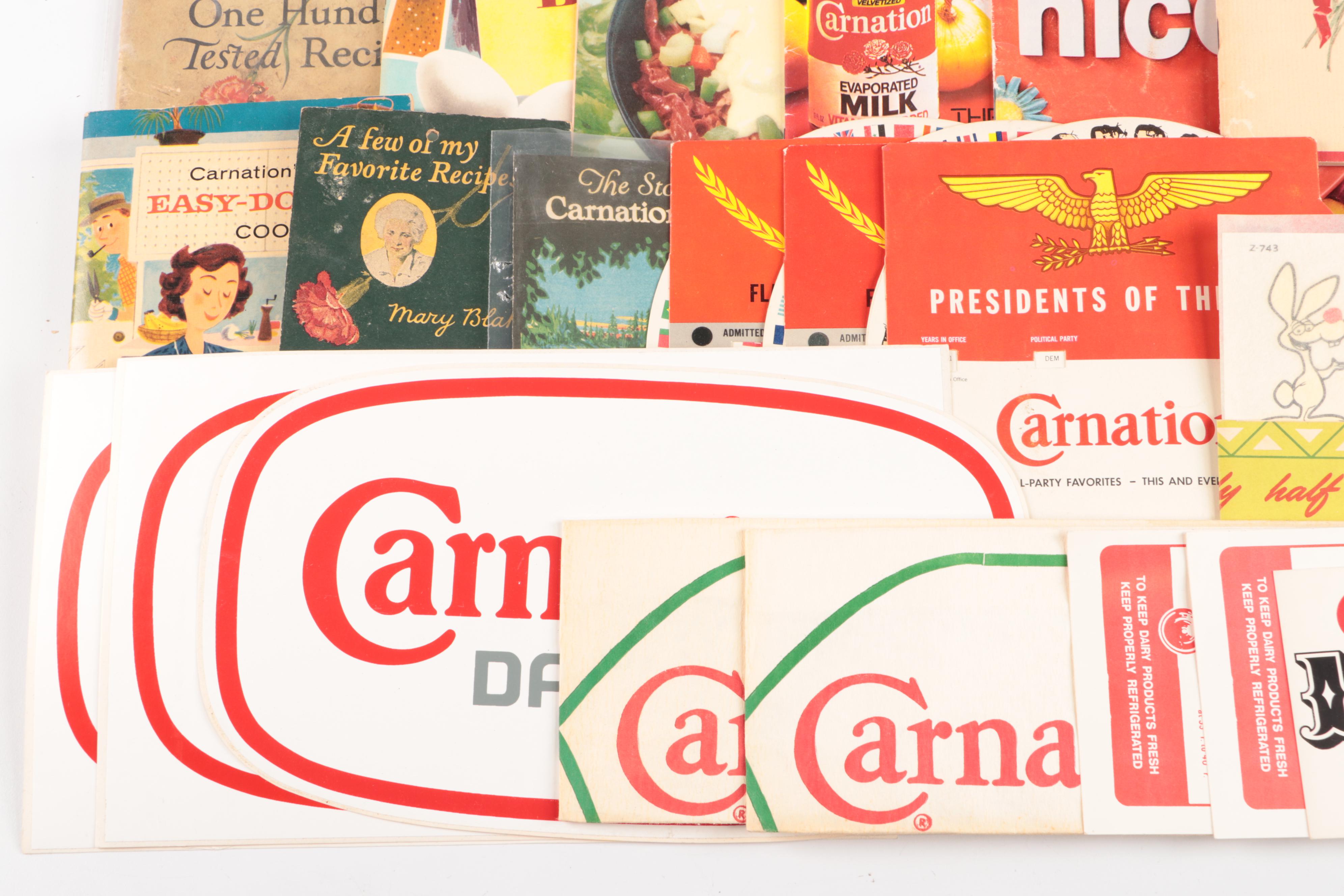 Carnation Milk Cookbooks, Bumper Stickers, and Other Memorablia