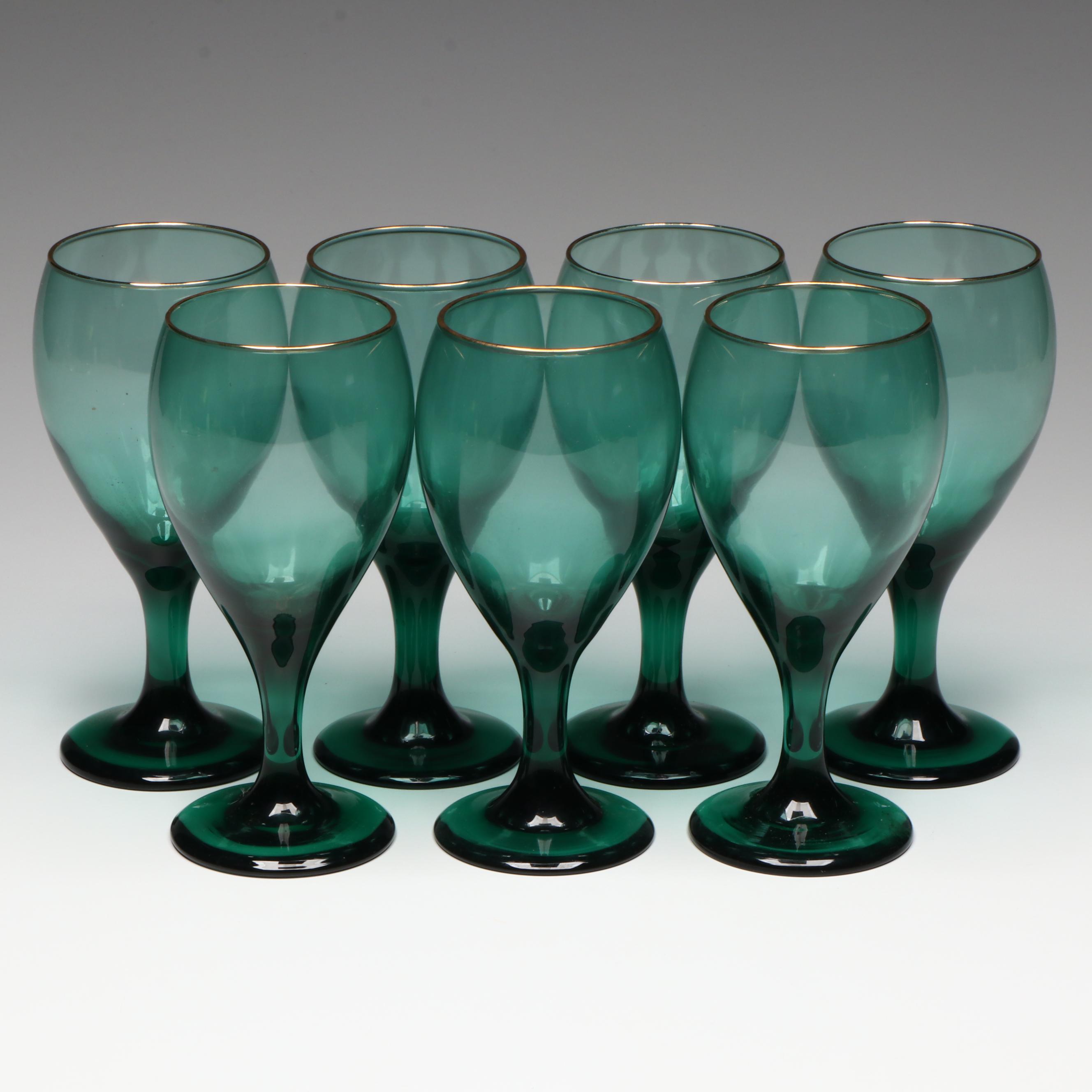 Libbey Glass Company "Teardrop Juniper" Gold Trim Glass Water Goblets