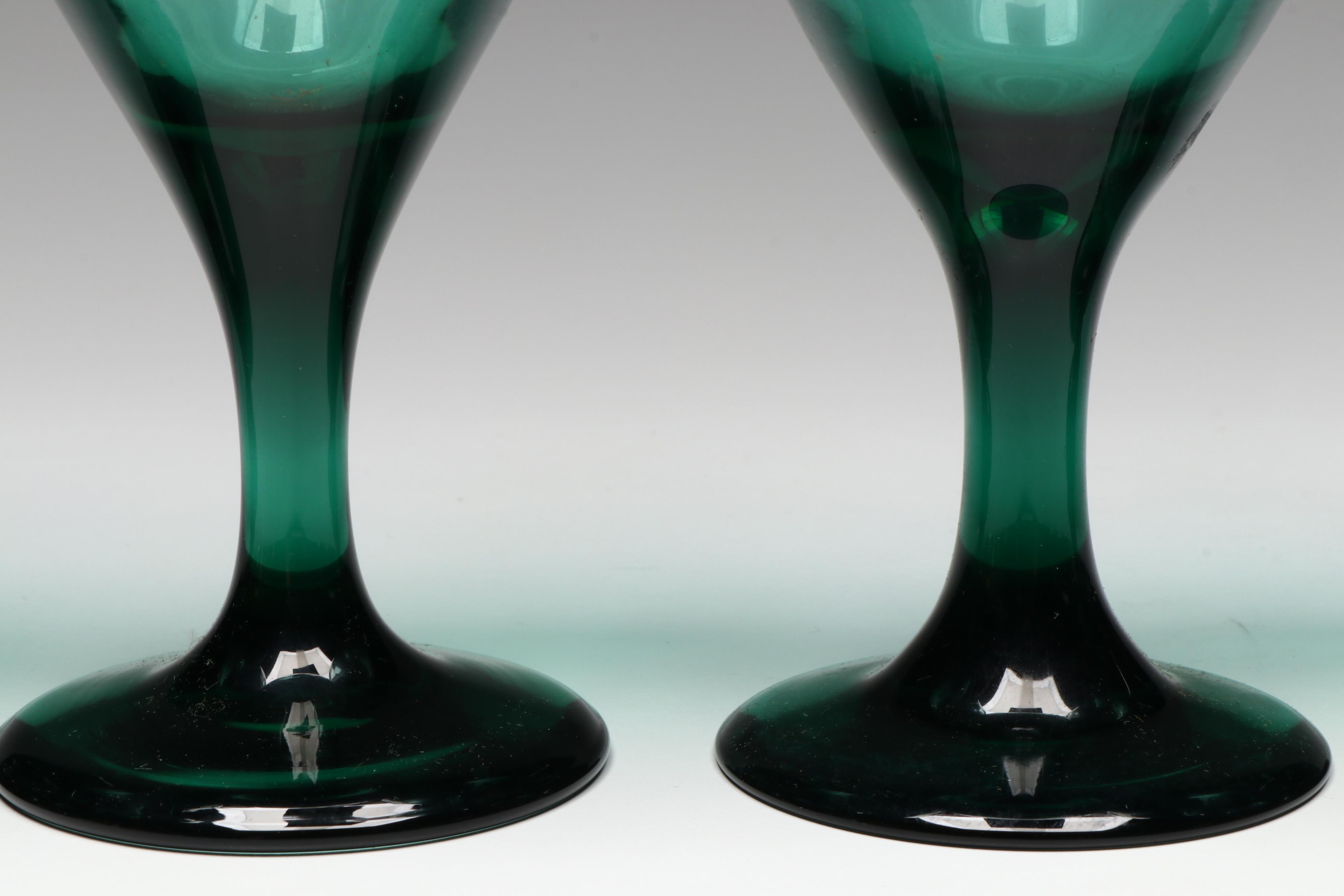 Libbey Glass Company "Teardrop Juniper" Gold Trim Glass Water Goblets