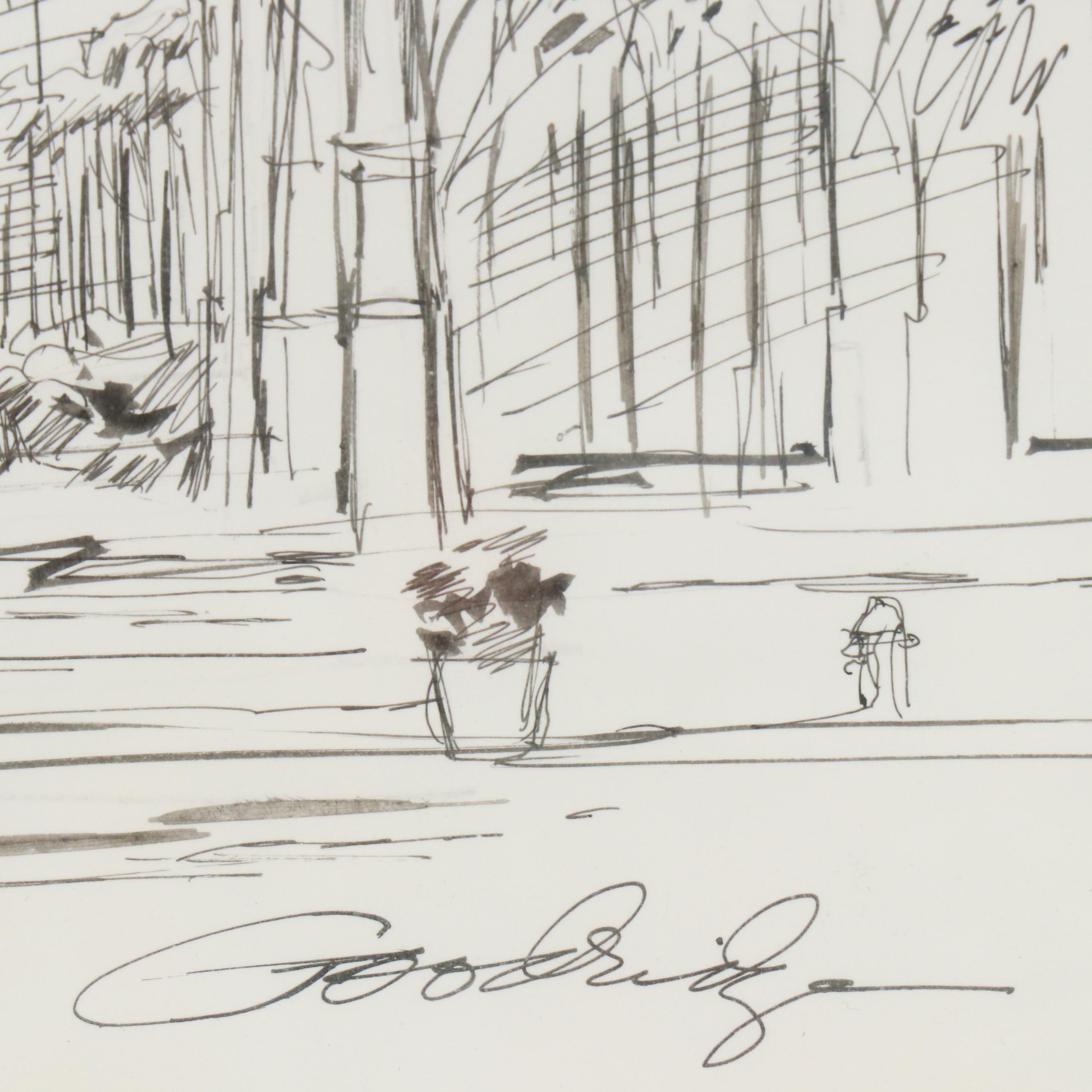 Lawrence Goodridge Ink Drawing "A Cincinnati Workplace..." and Other Print