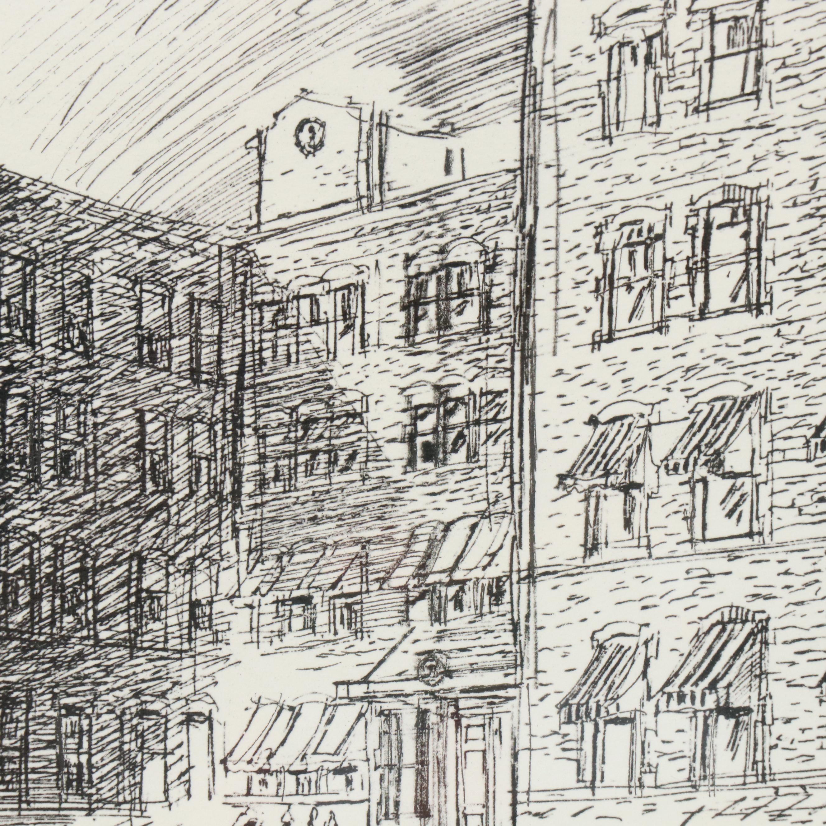 Lawrence Goodridge Ink Drawing "A Cincinnati Workplace..." and Other Print