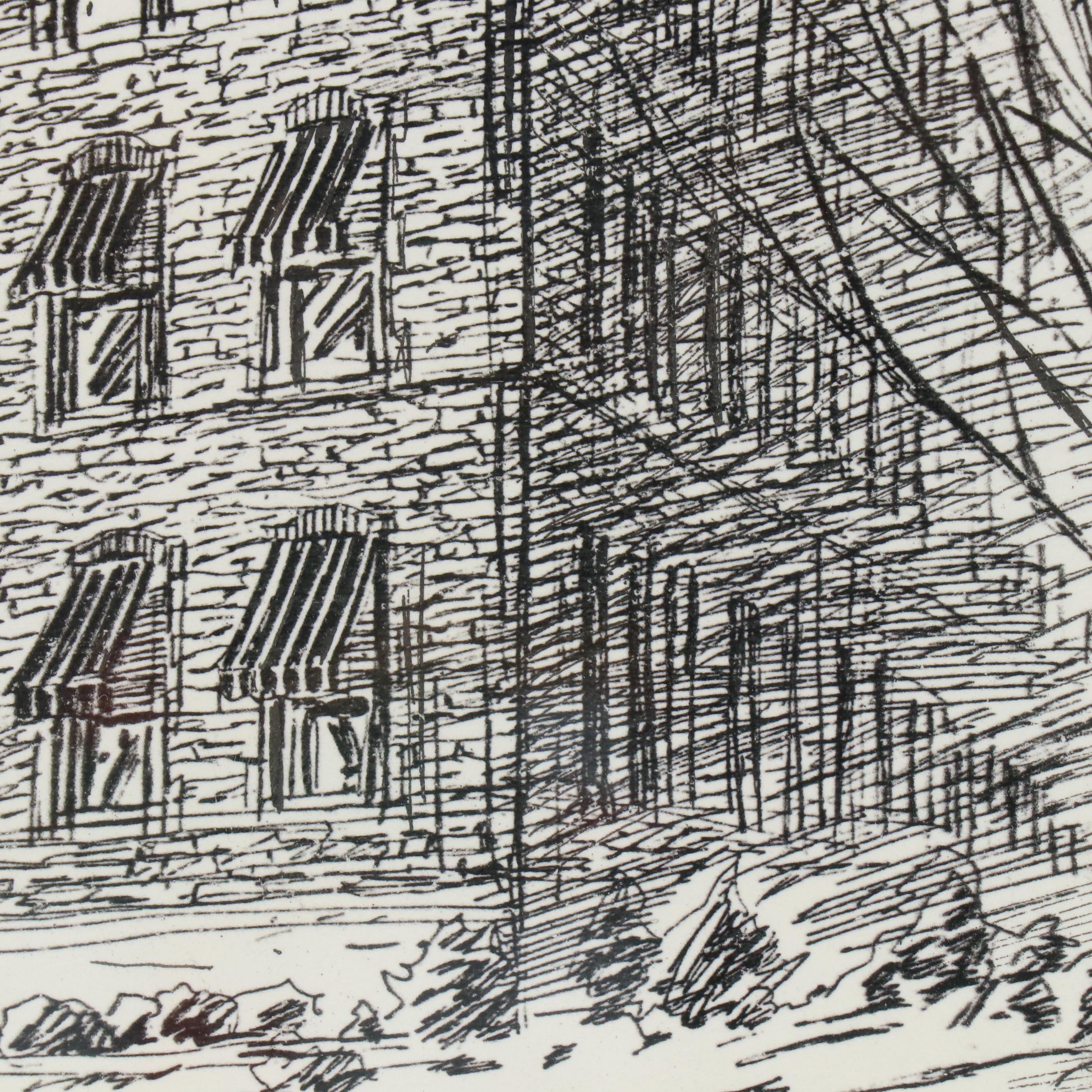 Lawrence Goodridge Ink Drawing "A Cincinnati Workplace..." and Other Print