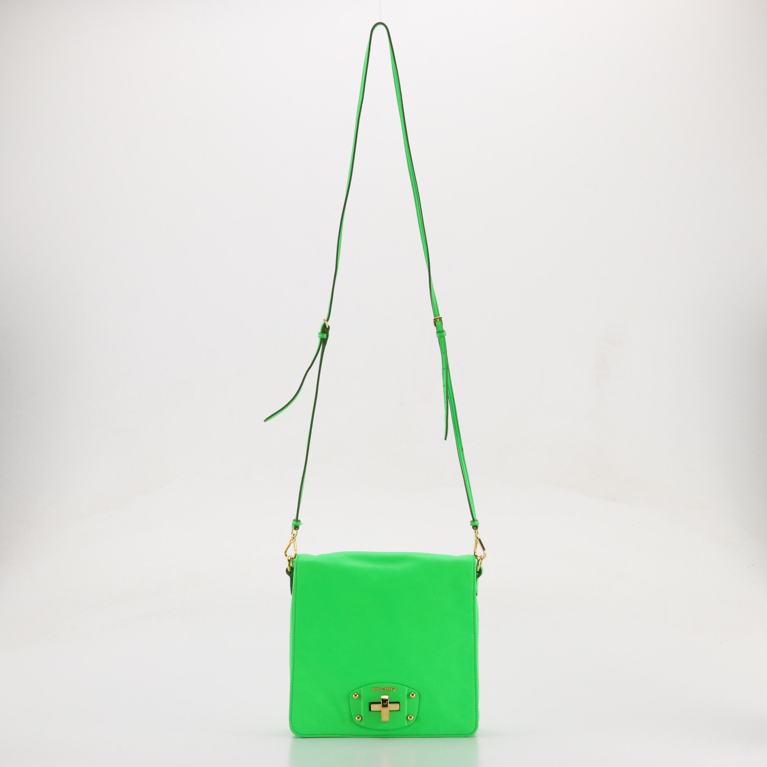 Miu Miu Wing Strap Two-Way Messenger Bag in Neon Green Lambskin Leather