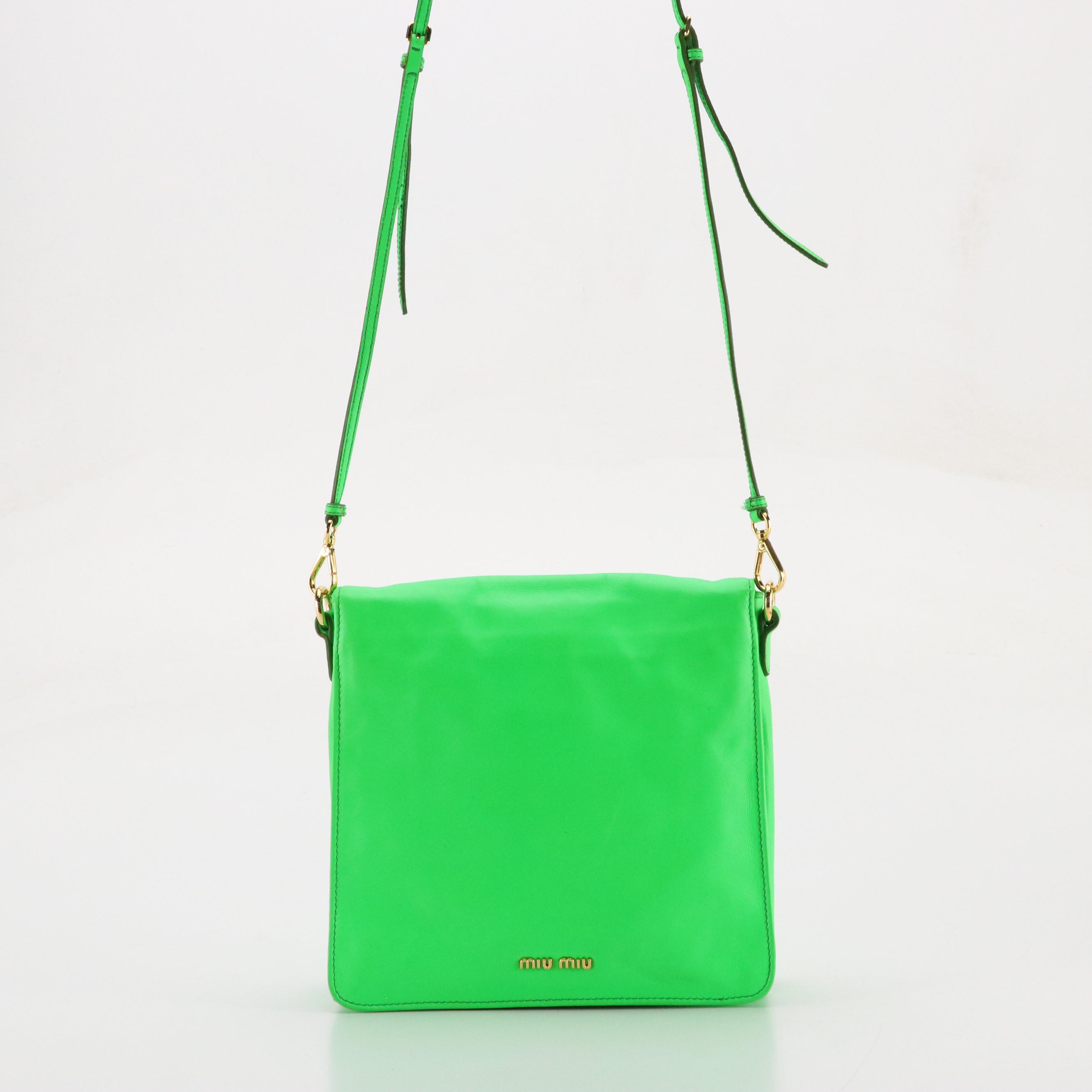 Miu Miu Wing Strap Two-Way Messenger Bag in Neon Green Lambskin Leather