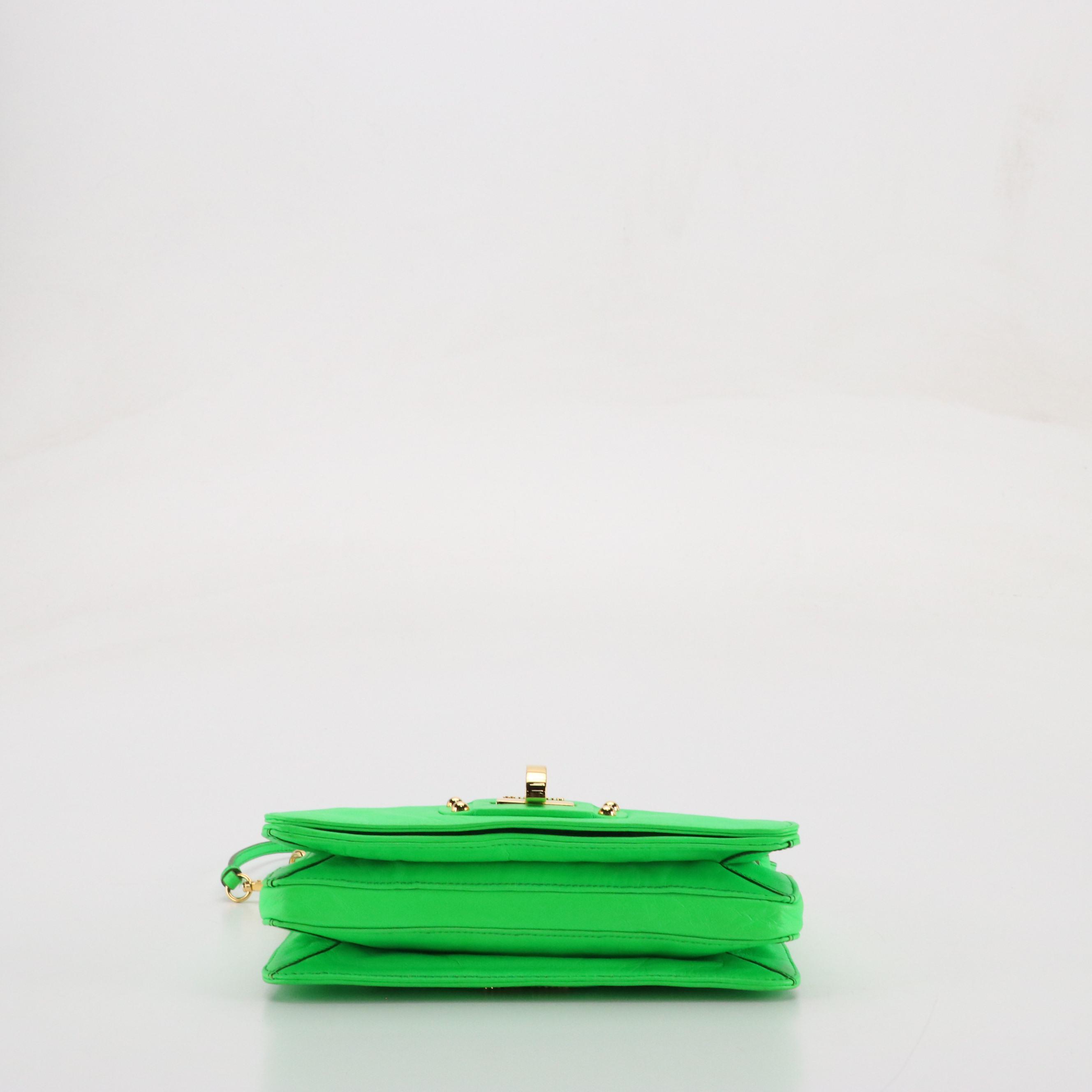 Miu Miu Wing Strap Two-Way Messenger Bag in Neon Green Lambskin Leather