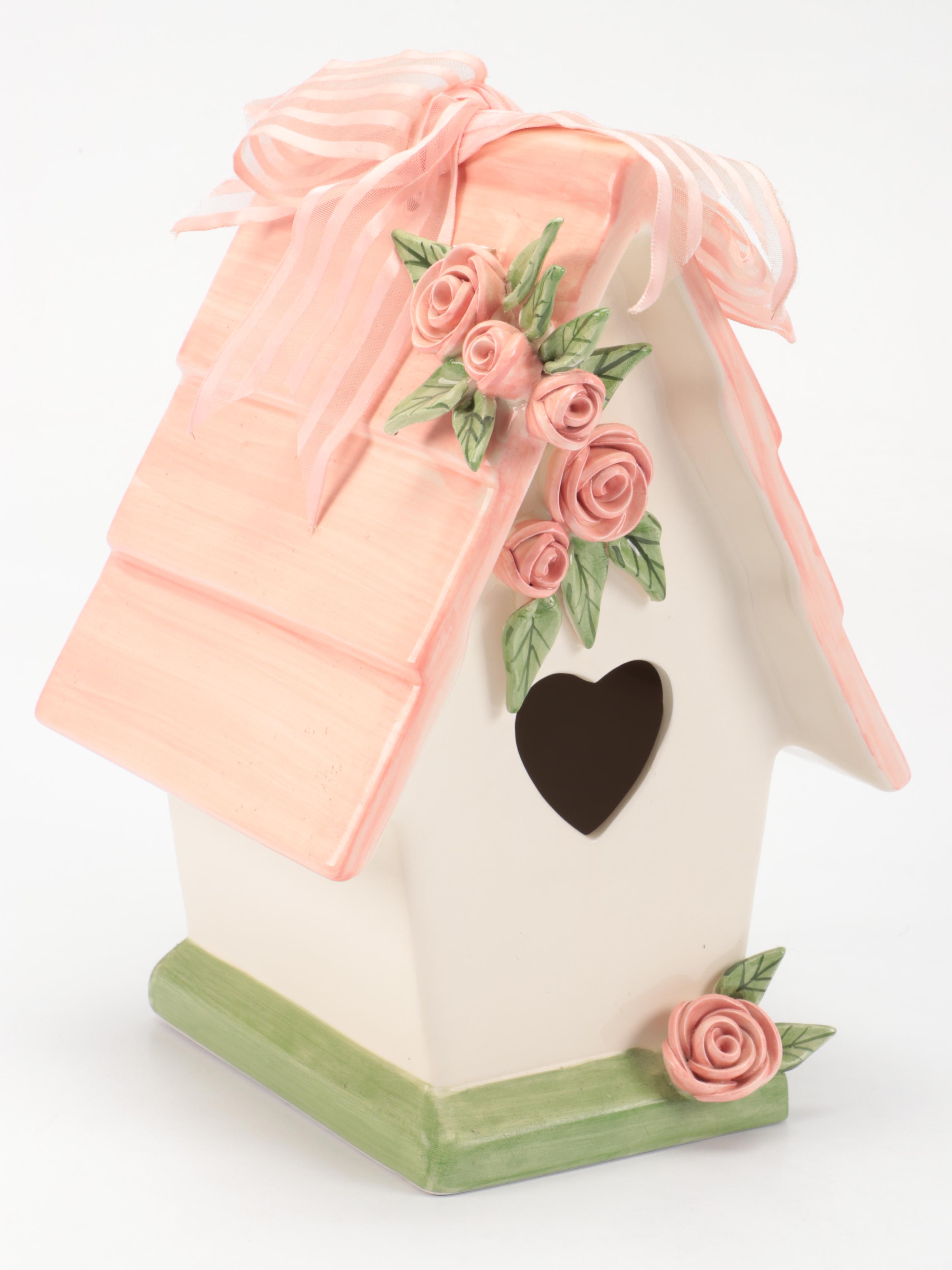 Los Angeles Pottery Pitcher, Mudpie Ceramic Birdhouse, and Tulip Ceramic Teapot