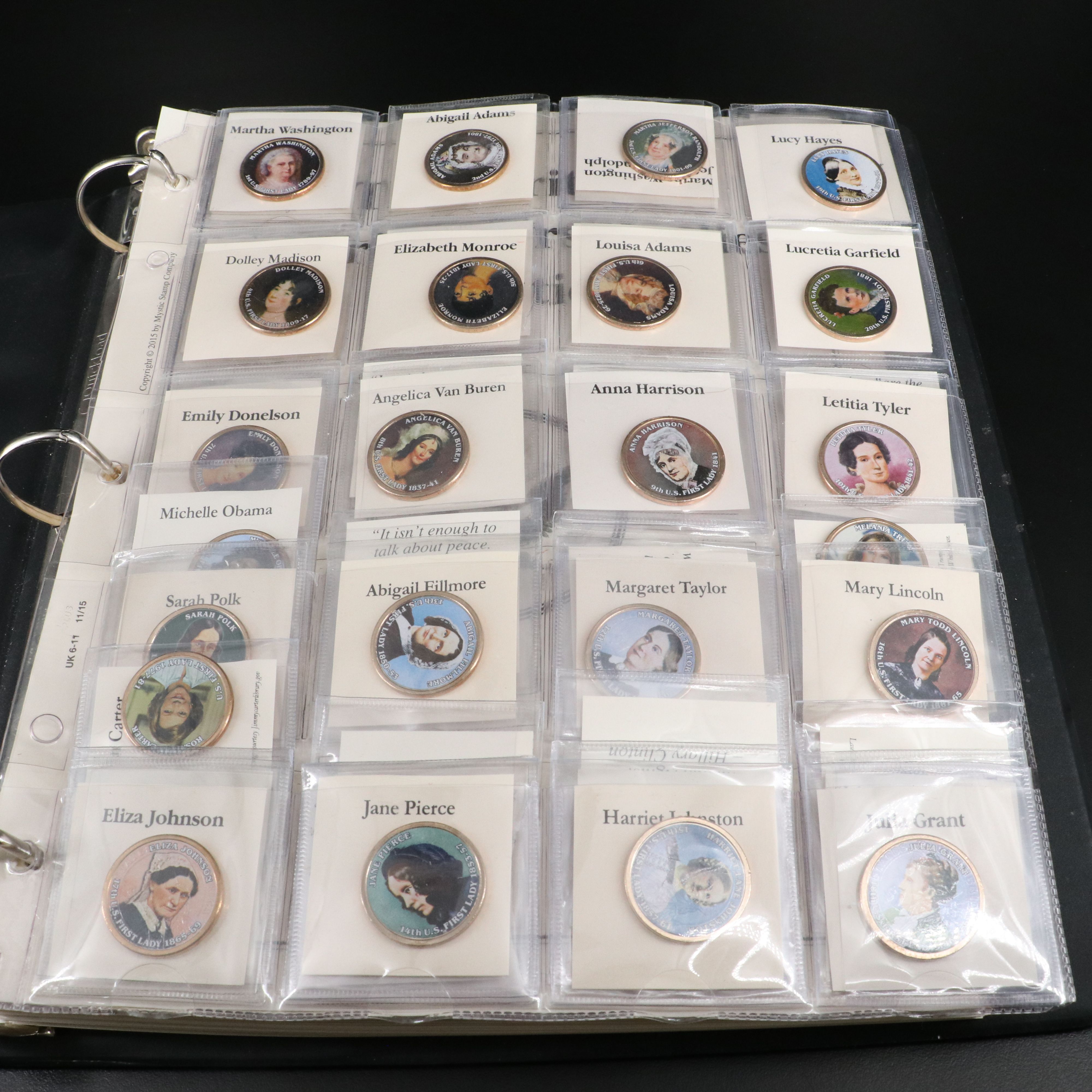 46 First Ladies and Vice Presidents Colorized One Dollar Coins and Stamps