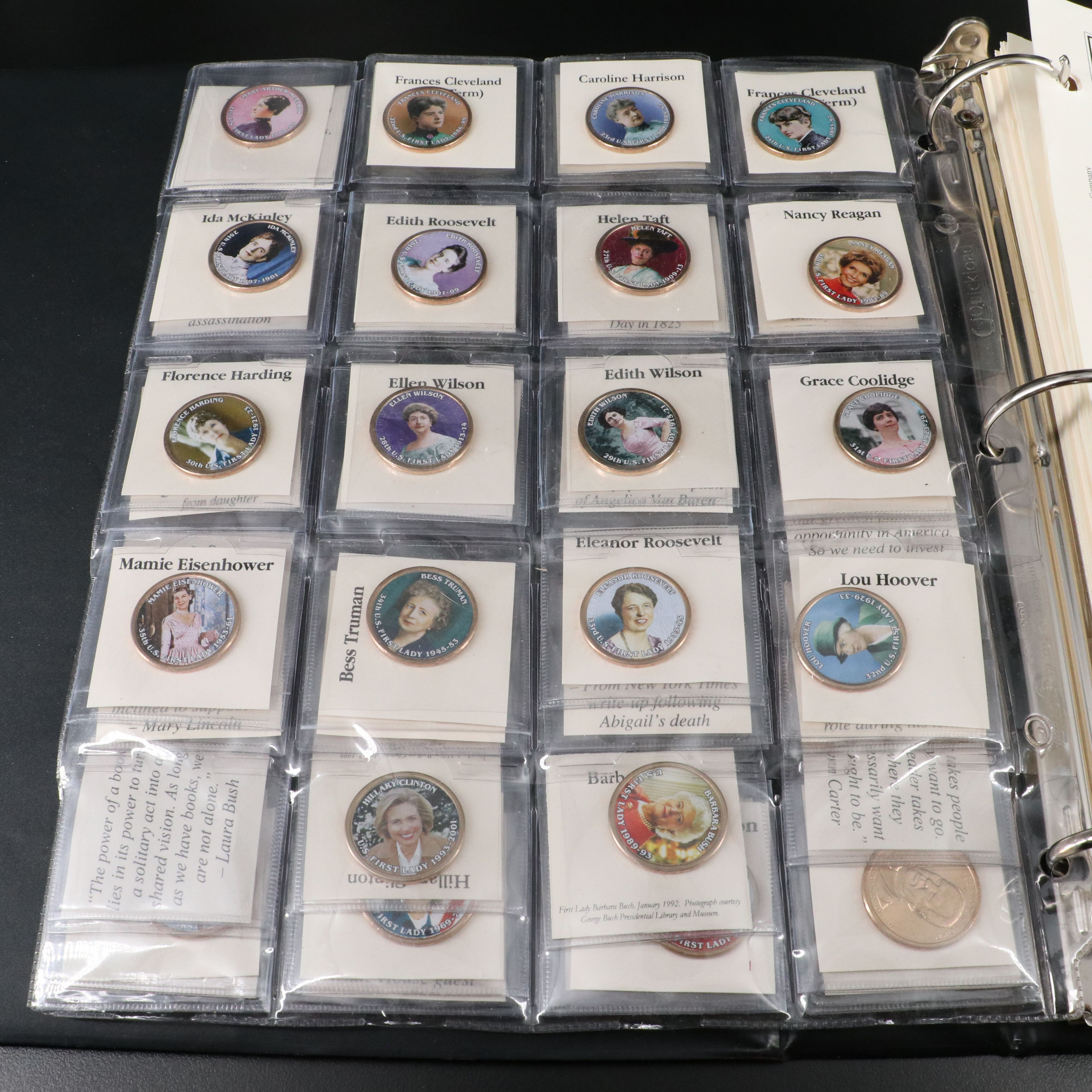46 First Ladies and Vice Presidents Colorized One Dollar Coins and Stamps