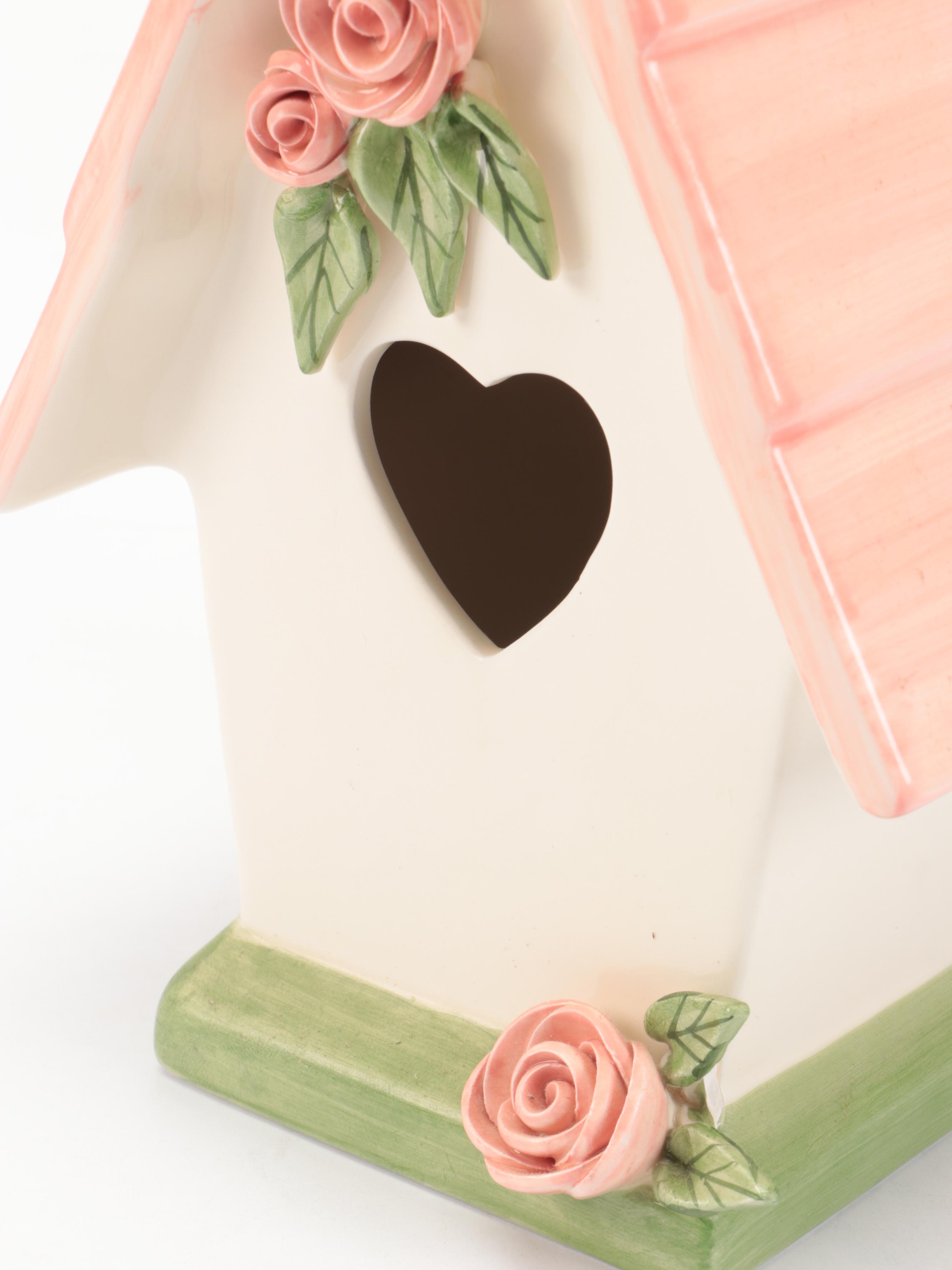 Los Angeles Pottery Pitcher, Mudpie Ceramic Birdhouse, and Tulip Ceramic Teapot