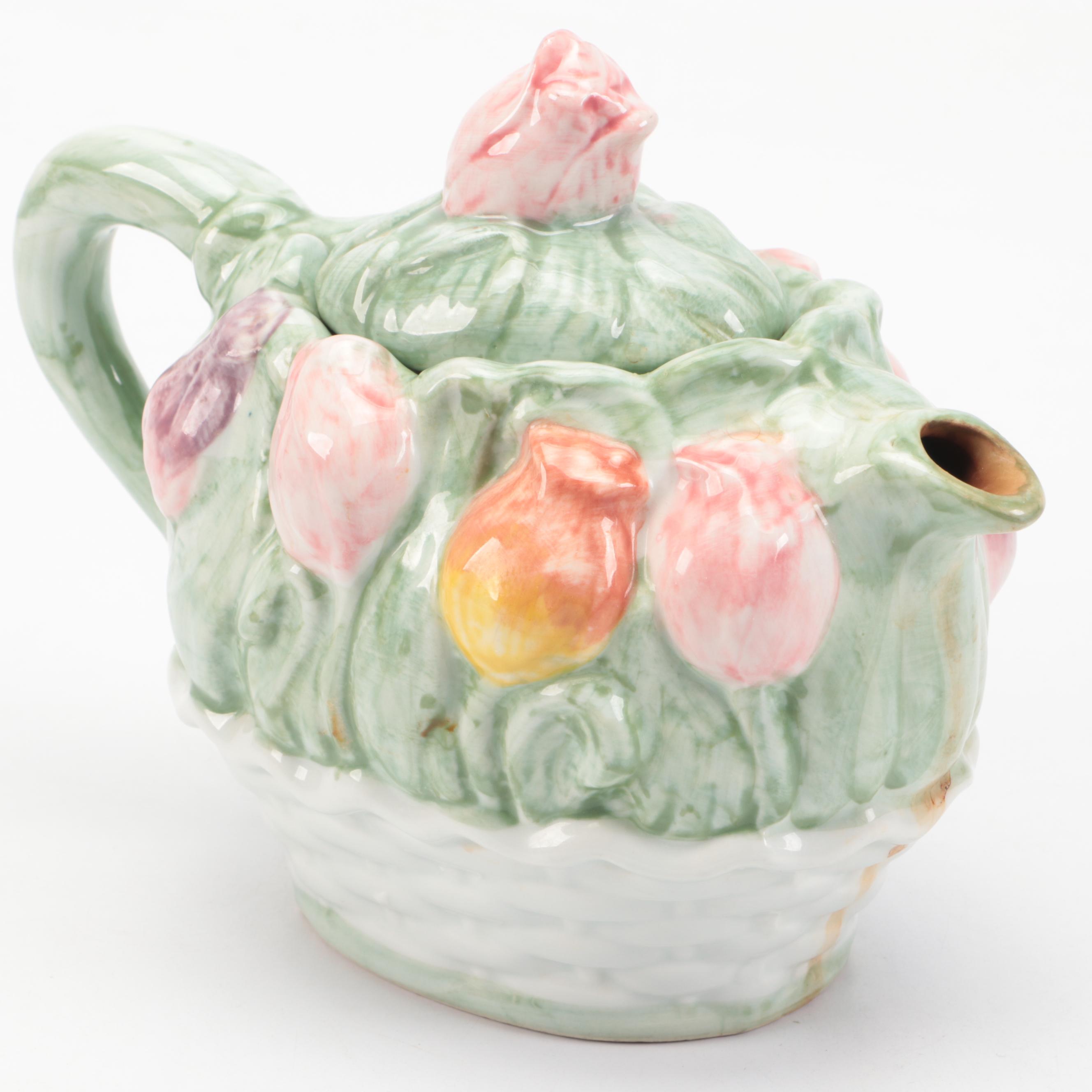 Los Angeles Pottery Pitcher, Mudpie Ceramic Birdhouse, and Tulip Ceramic Teapot