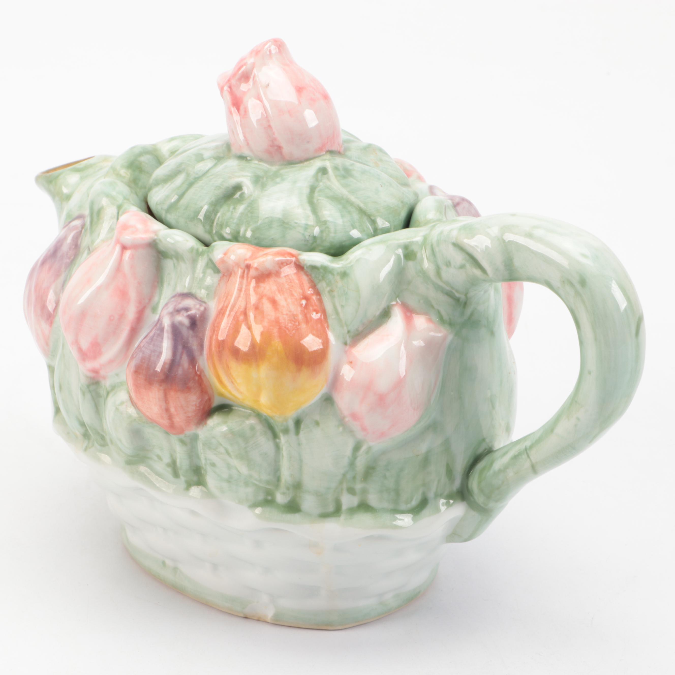 Los Angeles Pottery Pitcher, Mudpie Ceramic Birdhouse, and Tulip Ceramic Teapot