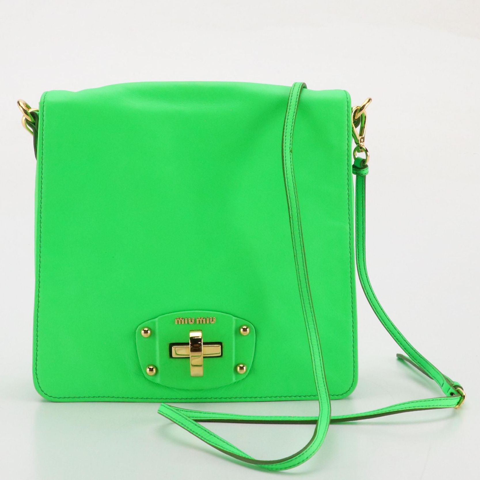 Miu Miu Wing Strap Two-Way Messenger Bag in Neon Green Lambskin Leather